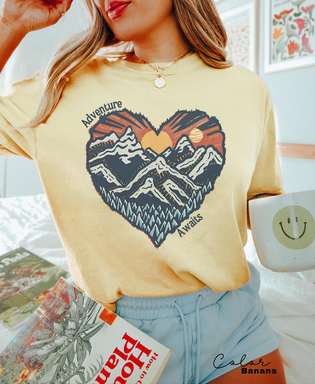 Hiking Nature Shirt, National Parks, Camping Gift, Mountain Heart, Outdoor Lover Adventure Awaits Shirt, Retro Oversized Shirt, Nature Lover