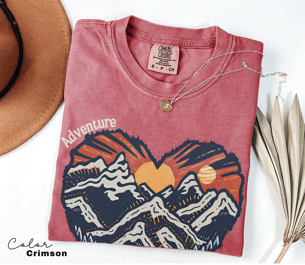Hiking Nature Shirt, National Parks, Camping Gift, Mountain Heart, Outdoor Lover Adventure Awaits Shirt, Retro Oversized Shirt, Nature Lover