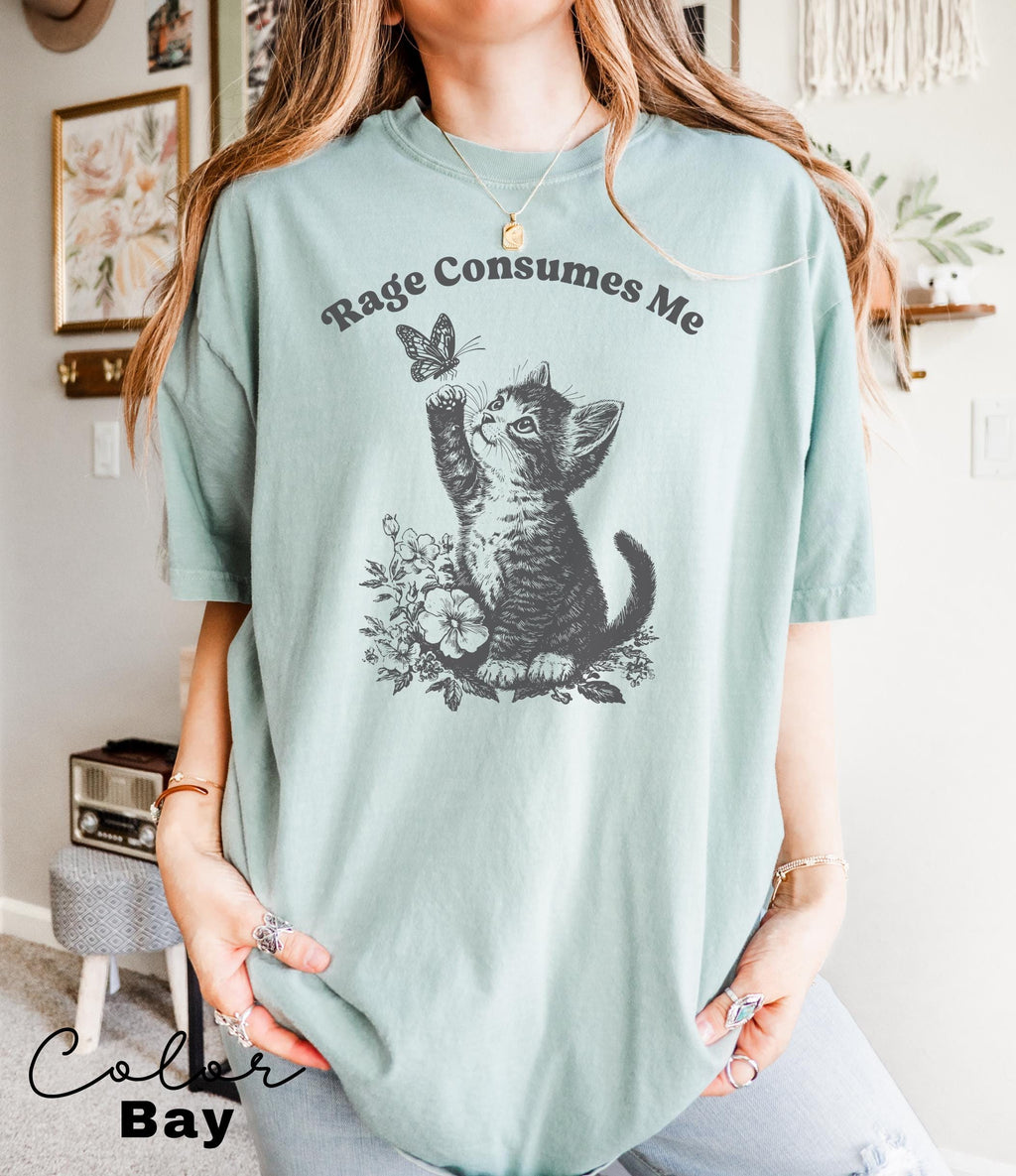 Rage Consumes Me Shirt, Cute Cat Meme T-Shirt, Funny Sarcastic Kitten Tee, Cottagecore Comfort Colors Mental Health T Shirt, Butterfly Shirt