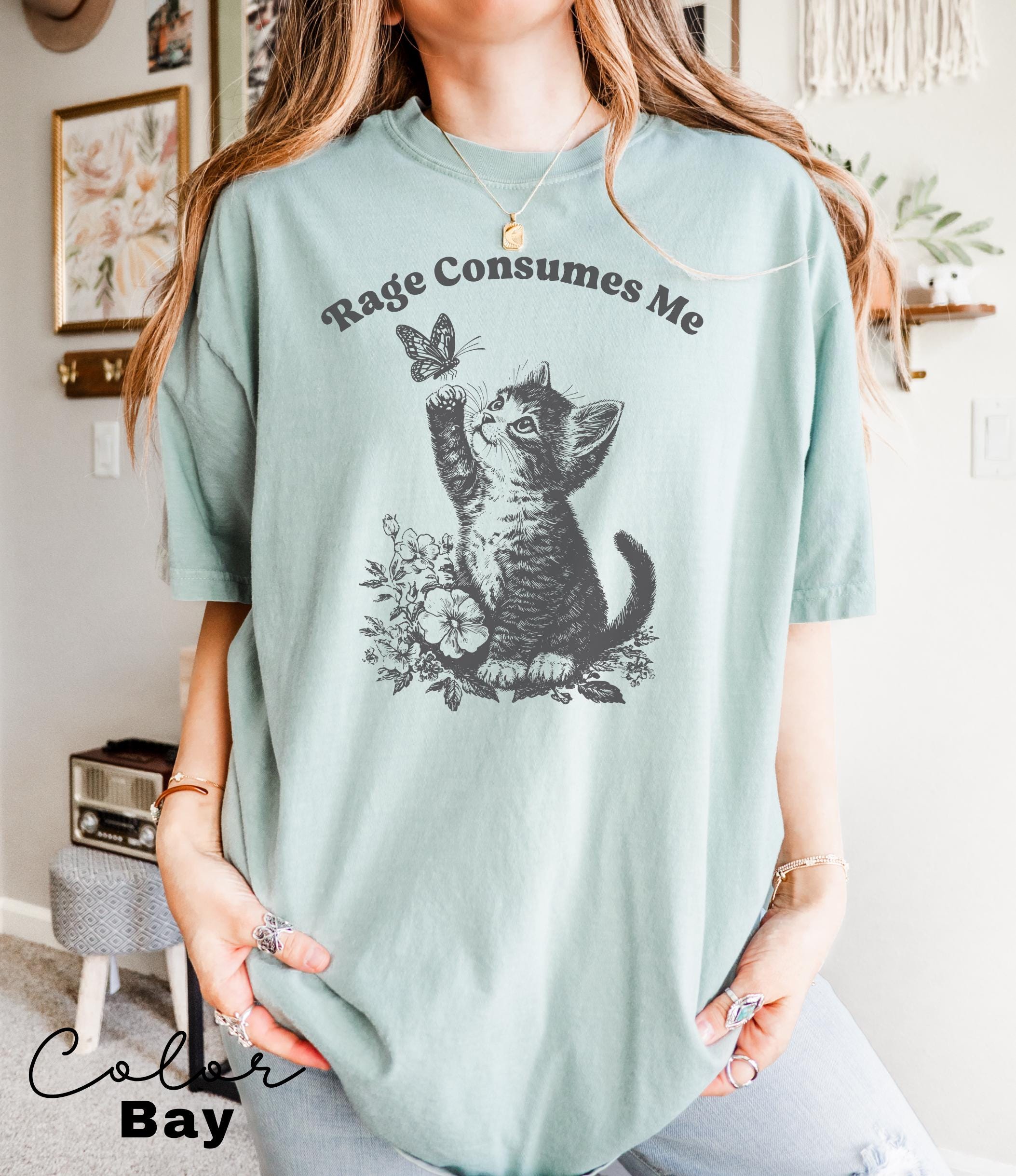 Rage Consumes Me Shirt, Cute Cat Meme T-Shirt, Funny Sarcastic Kitten Tee, Cottagecore Comfort Colors Mental Health T Shirt, Butterfly Shirt