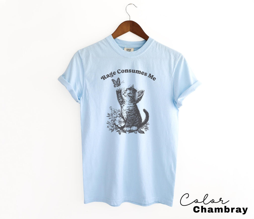Rage Consumes Me Shirt, Cute Cat Meme T-Shirt, Funny Sarcastic Kitten Tee, Cottagecore Comfort Colors Mental Health T Shirt, Butterfly Shirt