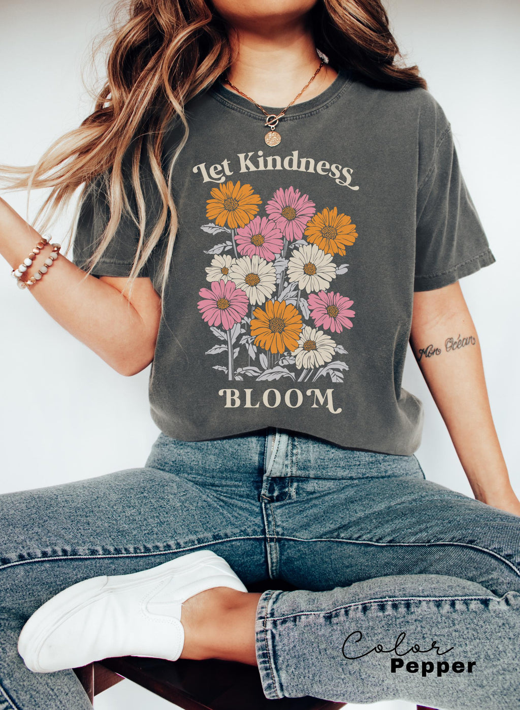 Let Kindness Bloom T-Shirt, Be Cool Be Kind Retro Flower Shirt, Positive Quote, Inspiration Women Sweater, Aesthetic Floral Kindness Tee