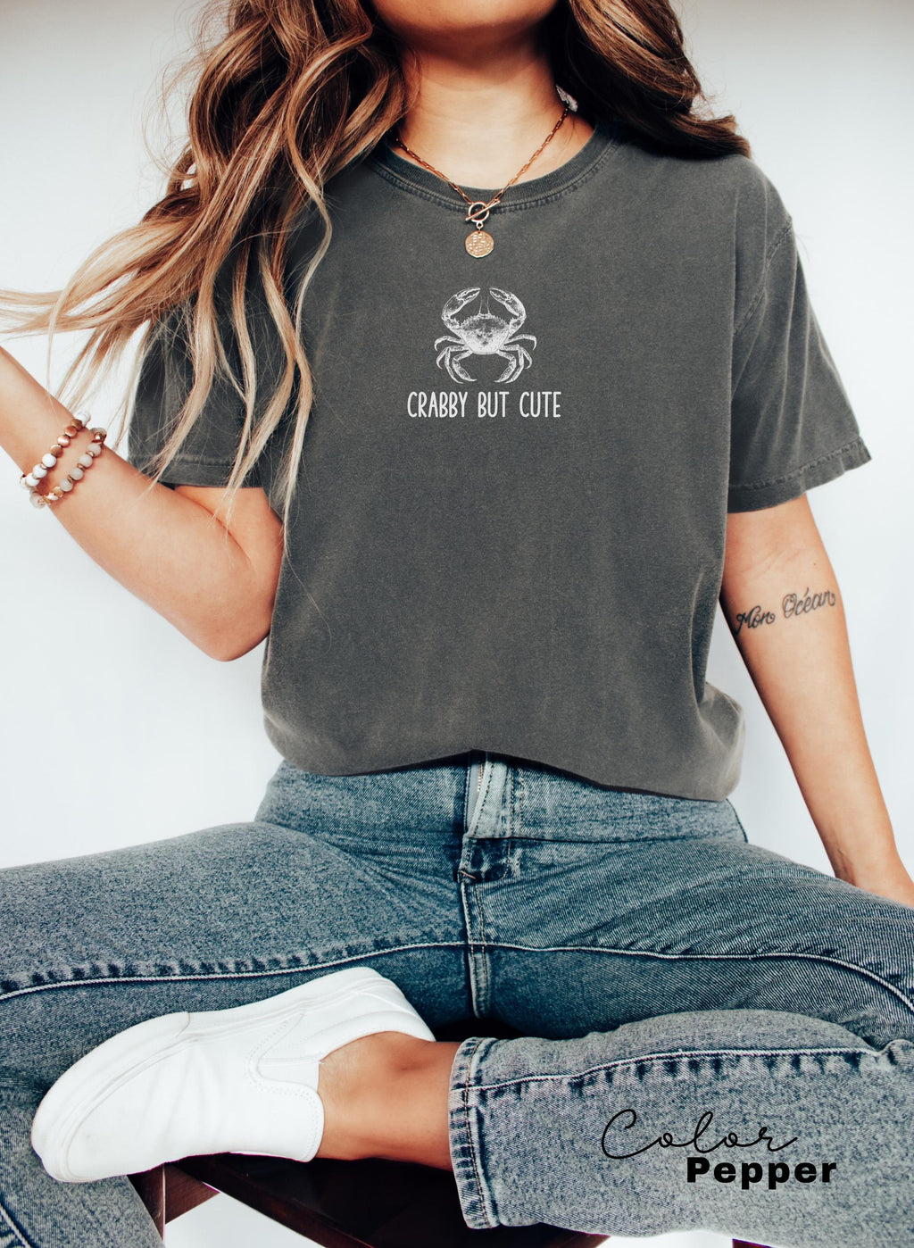 Crabby but Cute Shirt, Crab Shirt, Summer Beach Shirt, Seafood TShirt, Coastal Aesthetic, Vintage Inspired, Beach Vacation, Crab T-Shirt