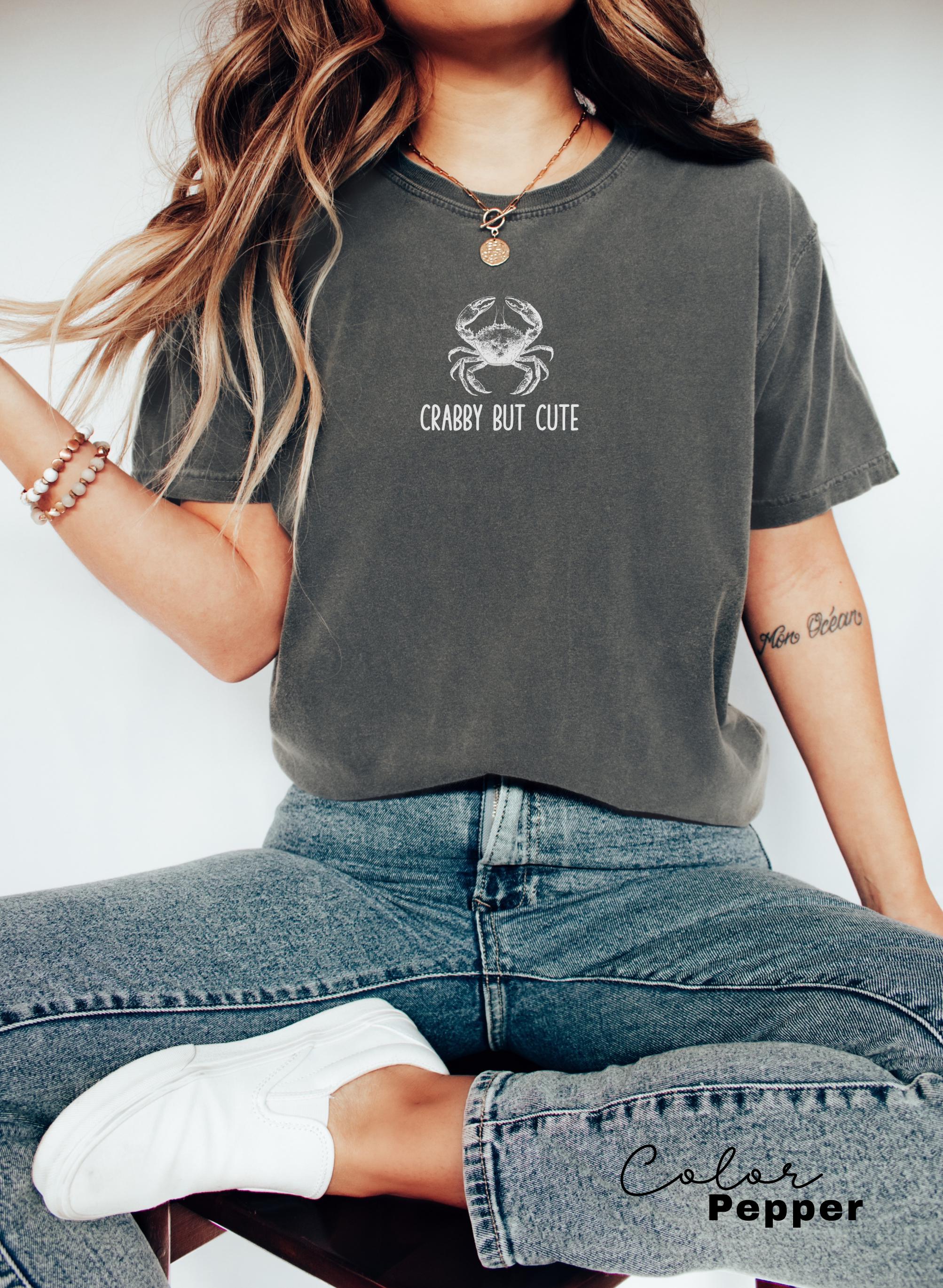 Crabby but Cute Shirt, Crab Shirt, Summer Beach Shirt, Seafood TShirt, Coastal Aesthetic, Vintage Inspired, Beach Vacation, Crab T-Shirt