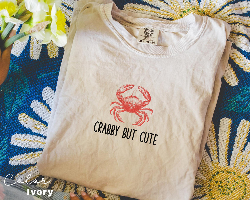 Crabby but Cute Shirt, Crab Shirt, Summer Beach Shirt, Seafood TShirt, Coastal Aesthetic, Vintage Inspired, Beach Vacation, Crab T-Shirt