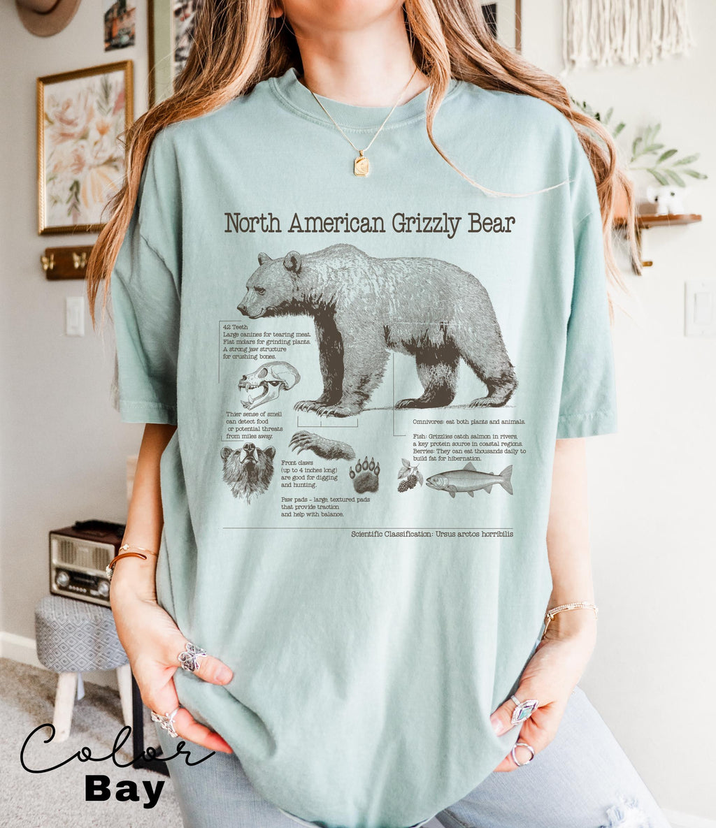 Retro Grizzly Bear Shirt, North American Wildlife Vintage 90s Unisex T-shirt, Nature Shirt, National Parks, Camping Tee, Forestcore, Hiking