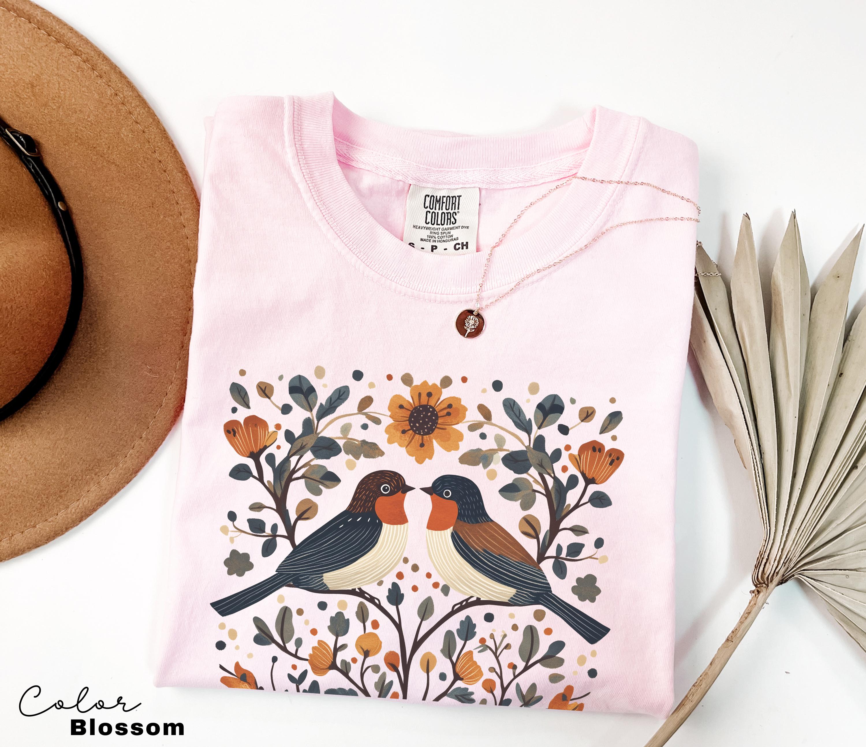 Cottagecore Birds and Flowers T-shirt, Nature-Inspired Whimsical Sweater, Ladies Aesthetic Sweatshirt, Nature Lover Gift, Boho Style Outfit