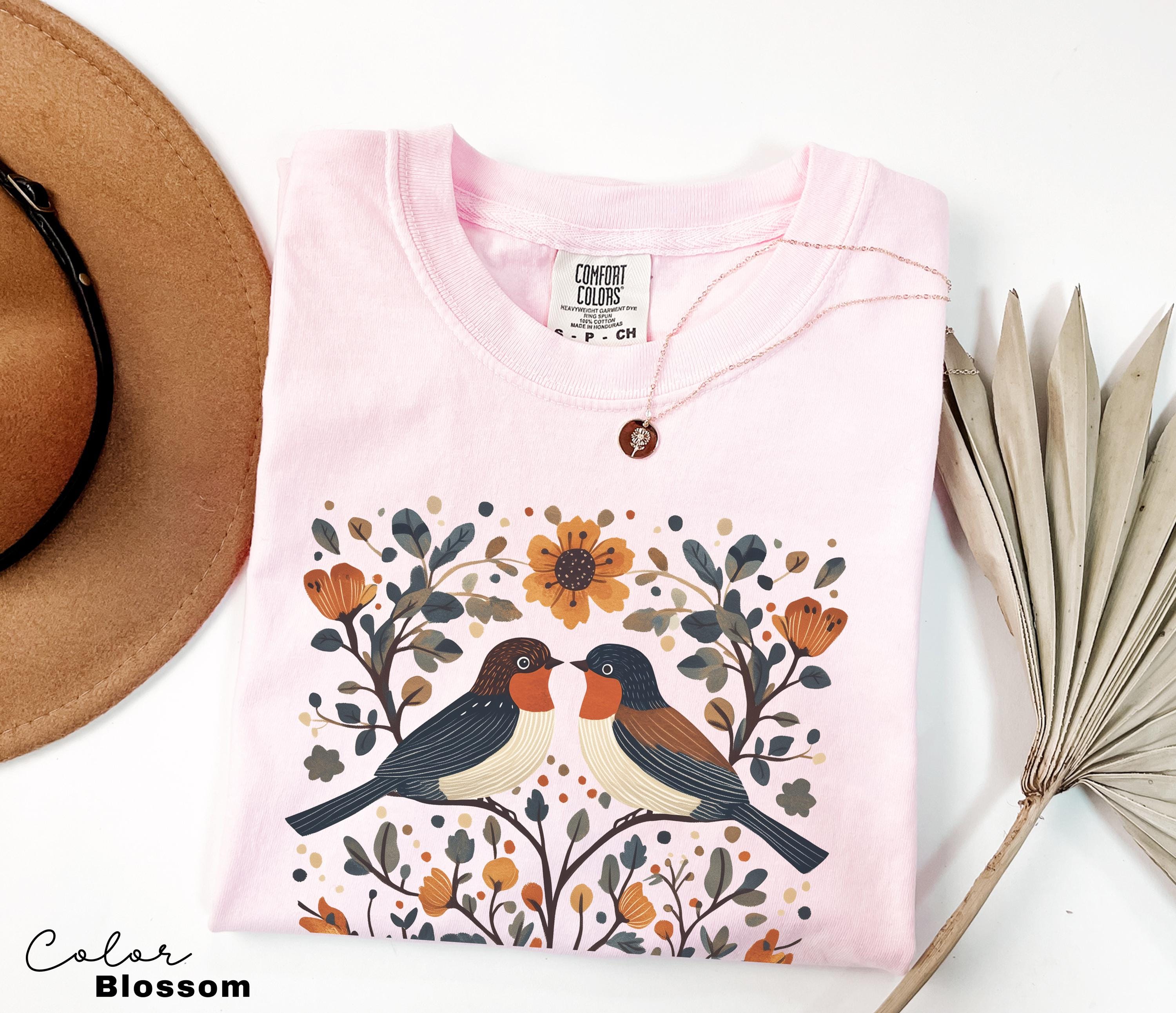 Cottagecore Birds and Flowers T-shirt, Nature-Inspired Whimsical Sweater, Ladies Aesthetic Sweatshirt, Nature Lover Gift, Boho Style Outfit
