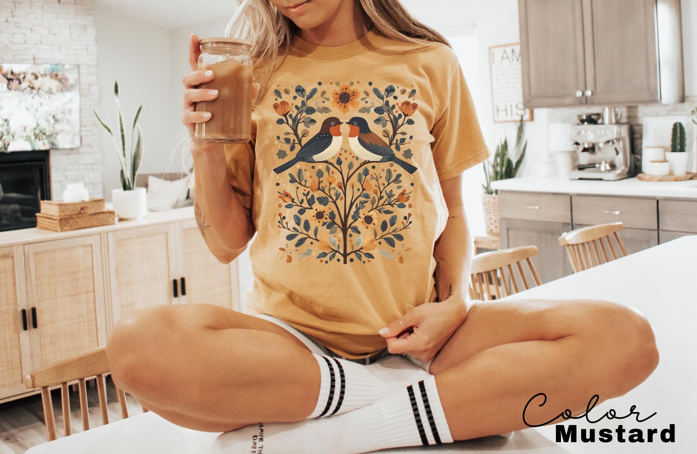 Cottagecore Birds and Flowers T-shirt, Nature-Inspired Whimsical Sweater, Ladies Aesthetic Sweatshirt, Nature Lover Gift, Boho Style Outfit
