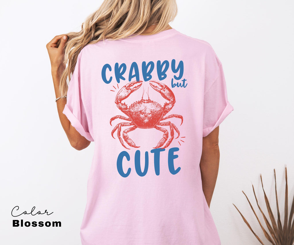 Crabby but Cute Shirt, Crab Shirt, Retro Summer Shirt, Seafood TShirt, Coastal Aesthetic, Vintage Inspired, Beach Vacation, Back Print