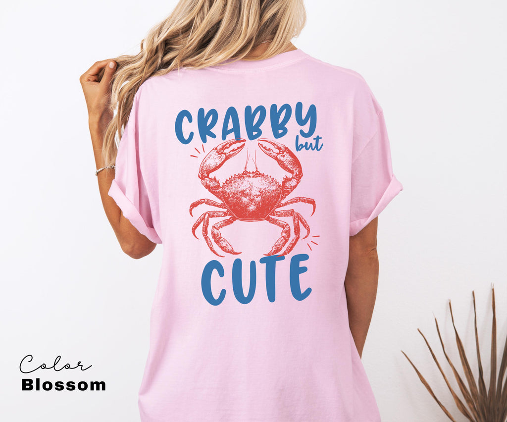 Crabby but Cute Shirt, Crab Shirt, Retro Summer Shirt, Seafood TShirt, Coastal Aesthetic, Vintage Inspired, Beach Vacation, Back Print