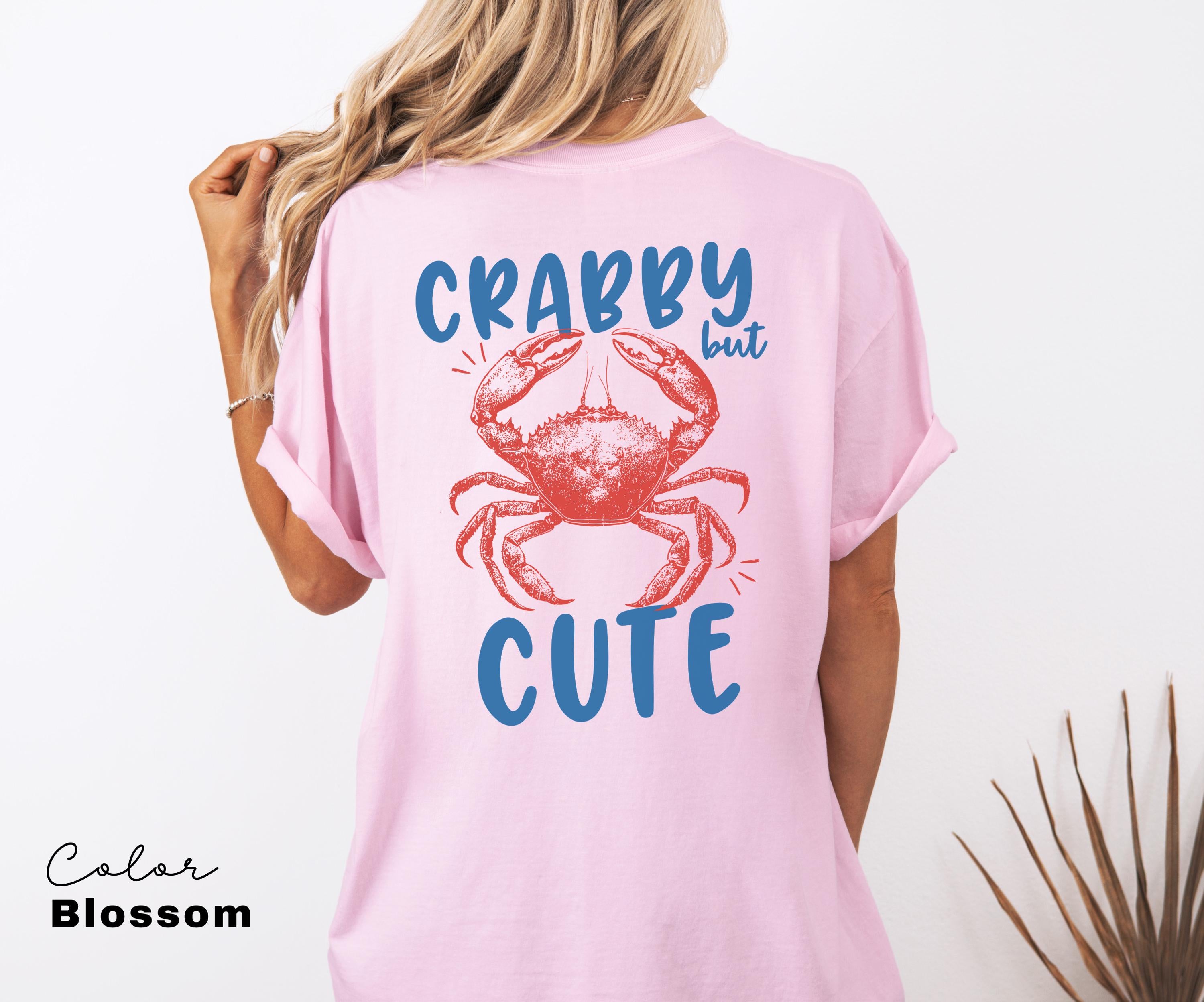 Crabby but Cute Shirt, Crab Shirt, Retro Summer Shirt, Seafood TShirt, Coastal Aesthetic, Vintage Inspired, Beach Vacation, Back Print
