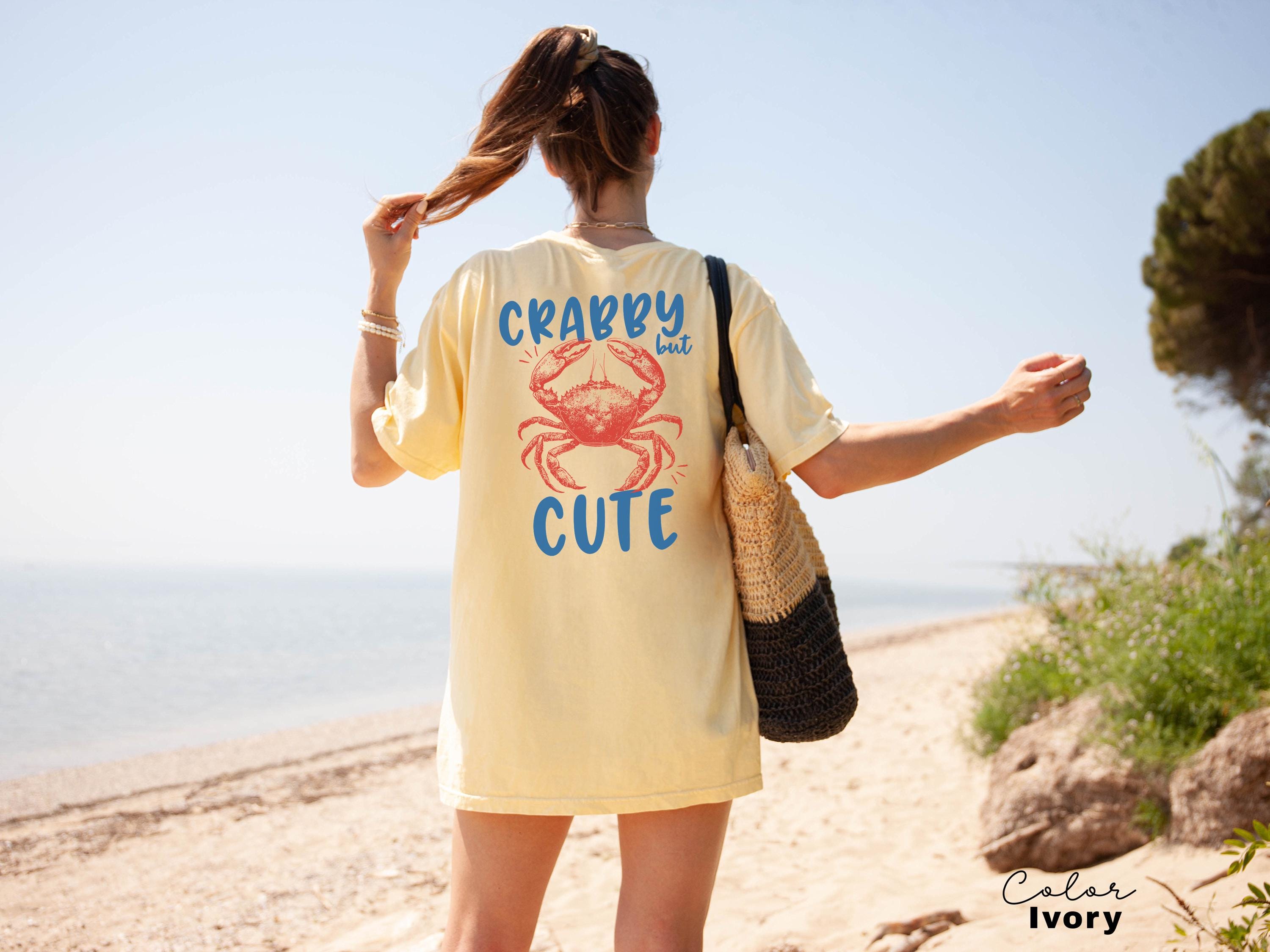 Crabby but Cute Shirt, Crab Shirt, Retro Summer Shirt, Seafood TShirt, Coastal Aesthetic, Vintage Inspired, Beach Vacation, Back Print