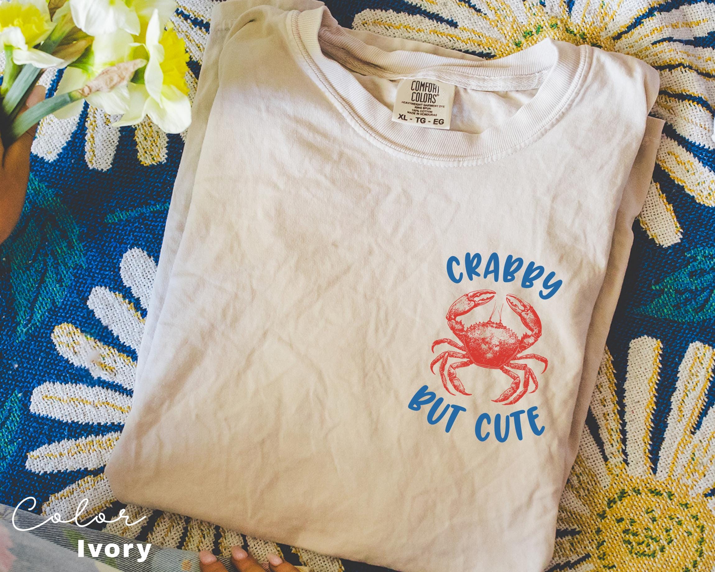 Crabby but Cute Shirt, Crab Shirt, Retro Summer Shirt, Seafood TShirt, Coastal Aesthetic, Vintage Inspired, Beach Vacation, Back Print
