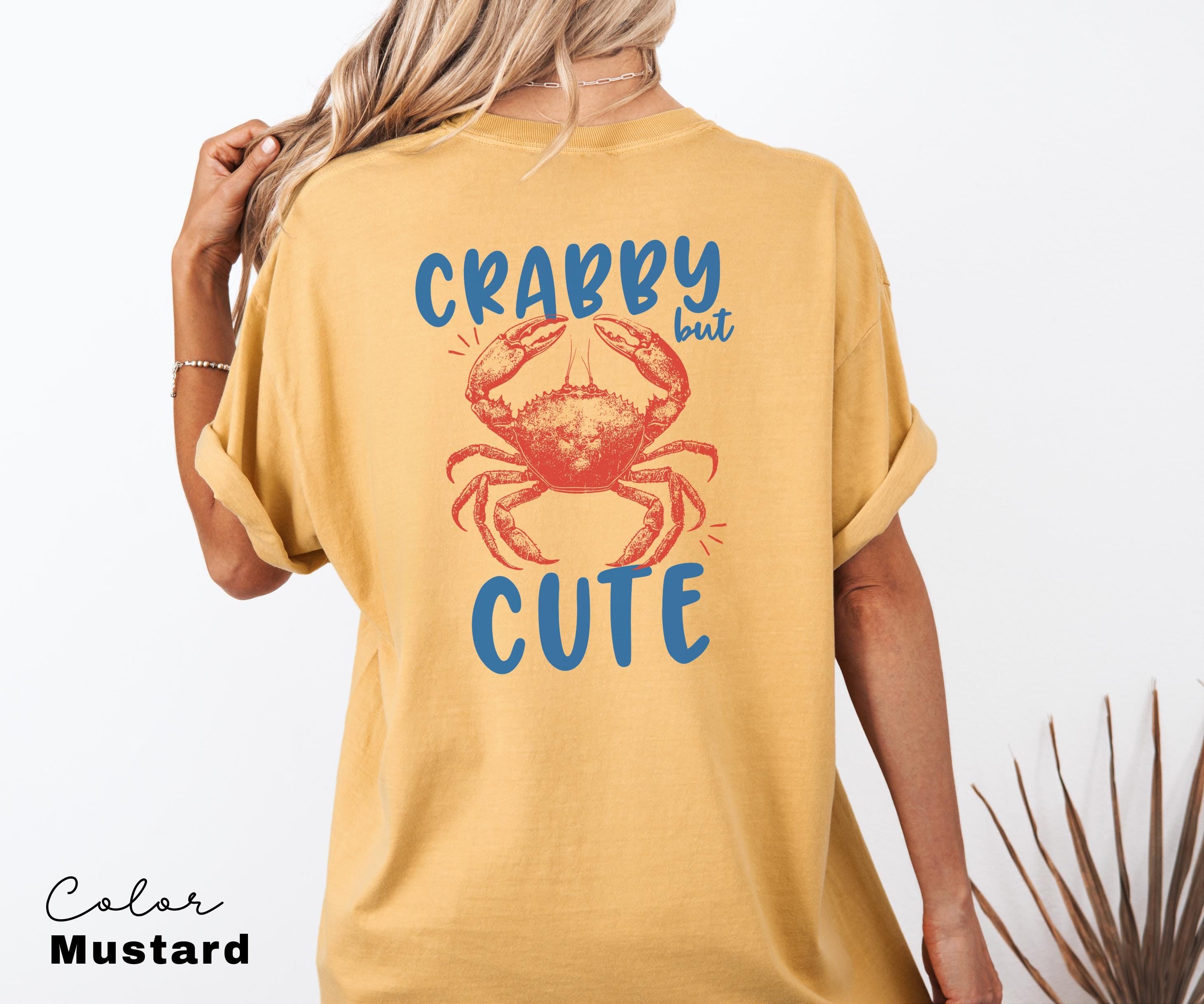 Crabby but Cute Shirt, Crab Shirt, Retro Summer Shirt, Seafood TShirt, Coastal Aesthetic, Vintage Inspired, Beach Vacation, Back Print