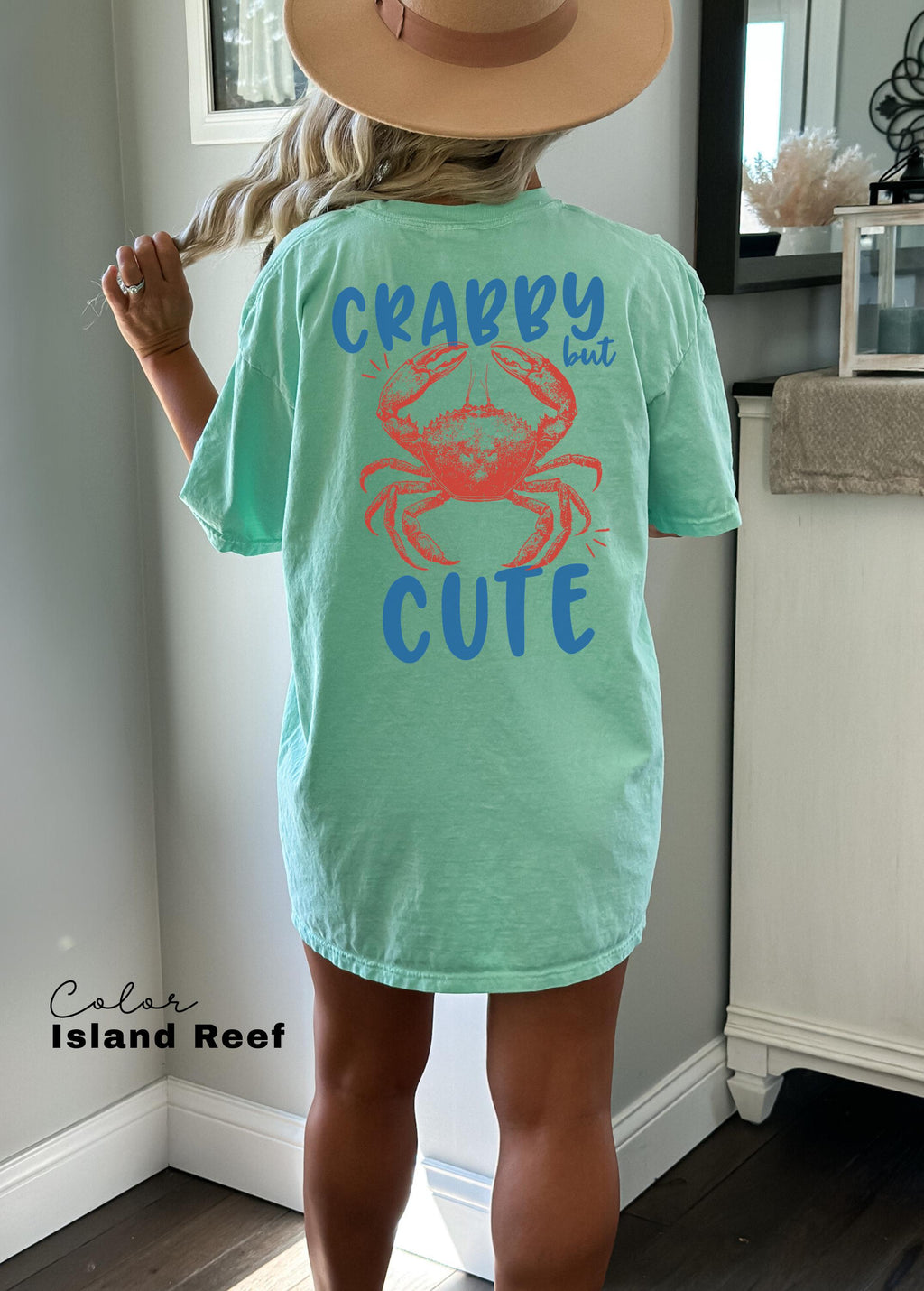 Crabby but Cute Shirt, Crab Shirt, Retro Summer Shirt, Seafood TShirt, Coastal Aesthetic, Vintage Inspired, Beach Vacation, Back Print