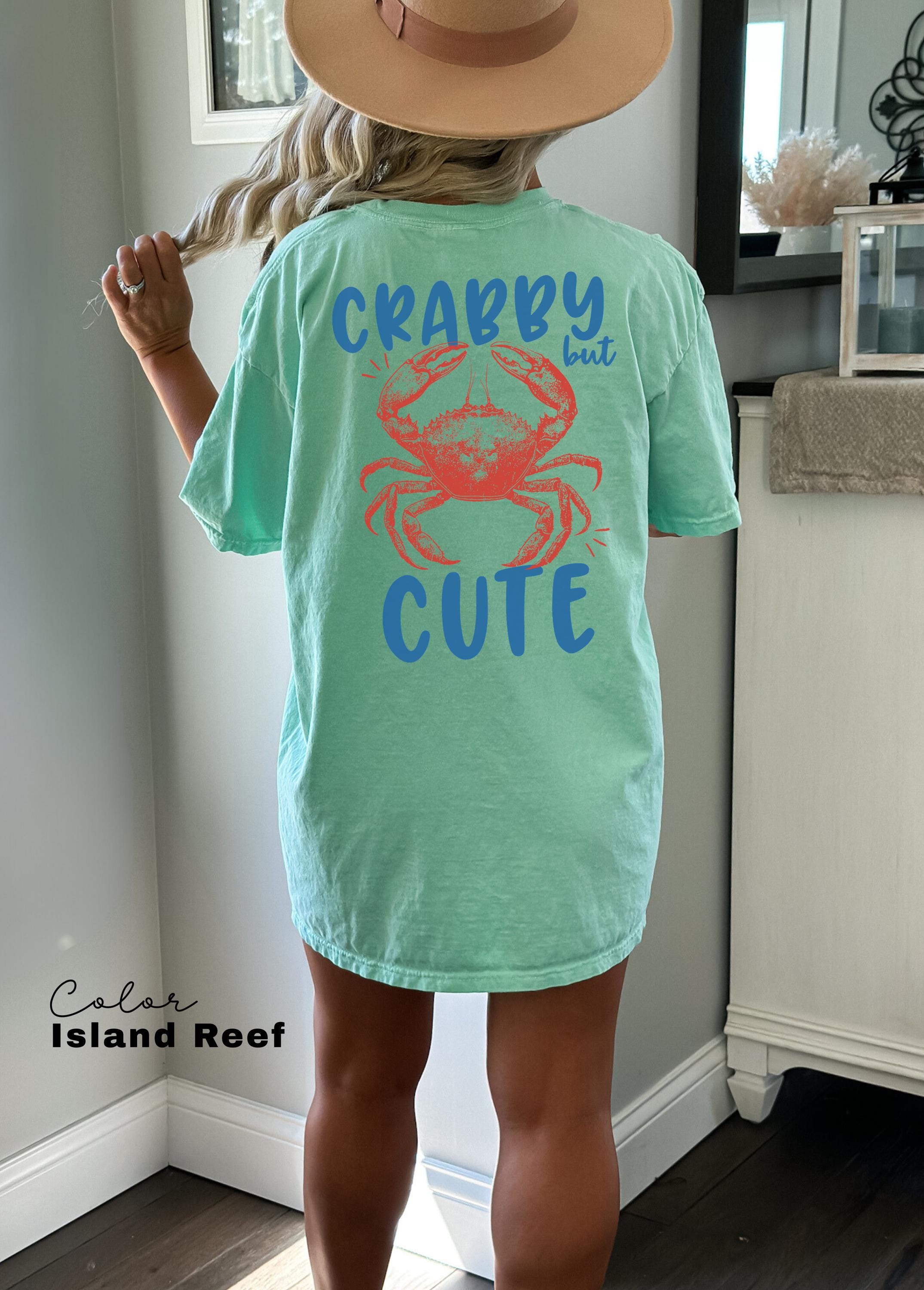 Crabby but Cute Shirt, Crab Shirt, Retro Summer Shirt, Seafood TShirt, Coastal Aesthetic, Vintage Inspired, Beach Vacation, Back Print