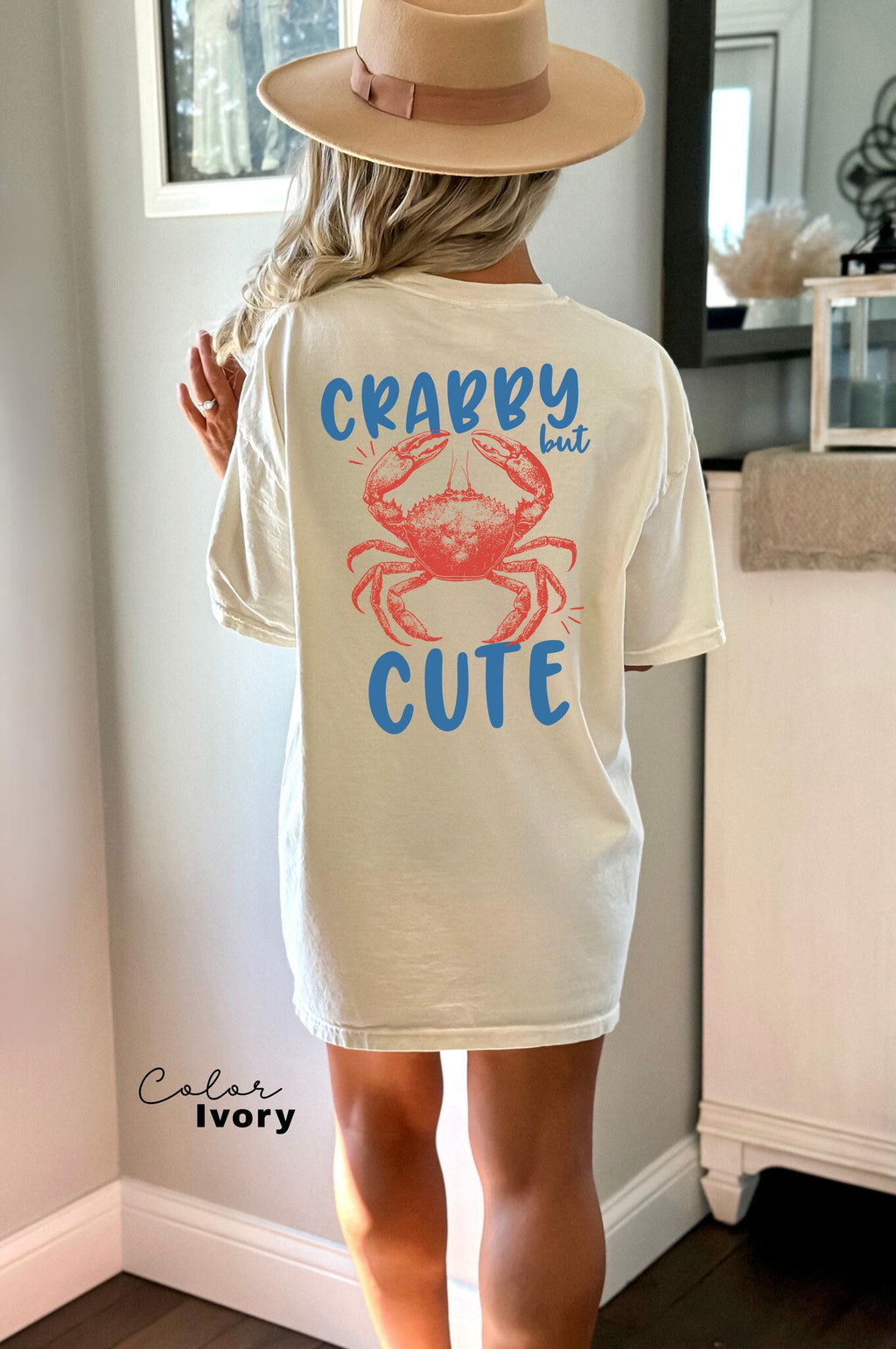 Crabby but Cute Shirt, Crab Shirt, Retro Summer Shirt, Seafood TShirt, Coastal Aesthetic, Vintage Inspired, Beach Vacation, Back Print