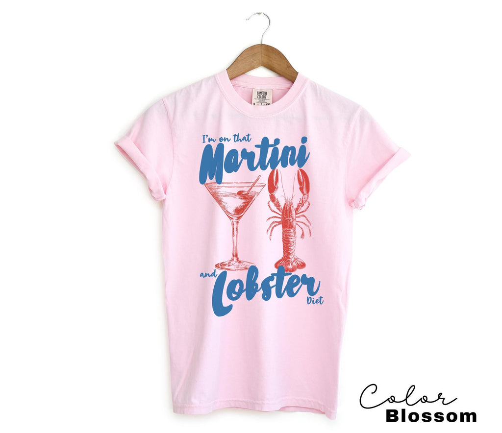 Martini and Lobster Diet Shirt, Fisherman Aeshetic, Coastal Grandma Tee, Summer Vacation Shirt, Tomato Girl Summer, Retro Food shirt, Ocean