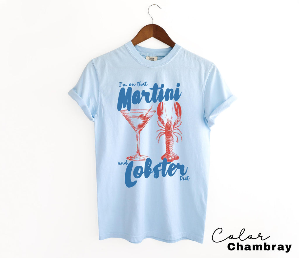 Martini and Lobster Diet Shirt, Fisherman Aeshetic, Coastal Grandma Tee, Summer Vacation Shirt, Tomato Girl Summer, Retro Food shirt, Ocean