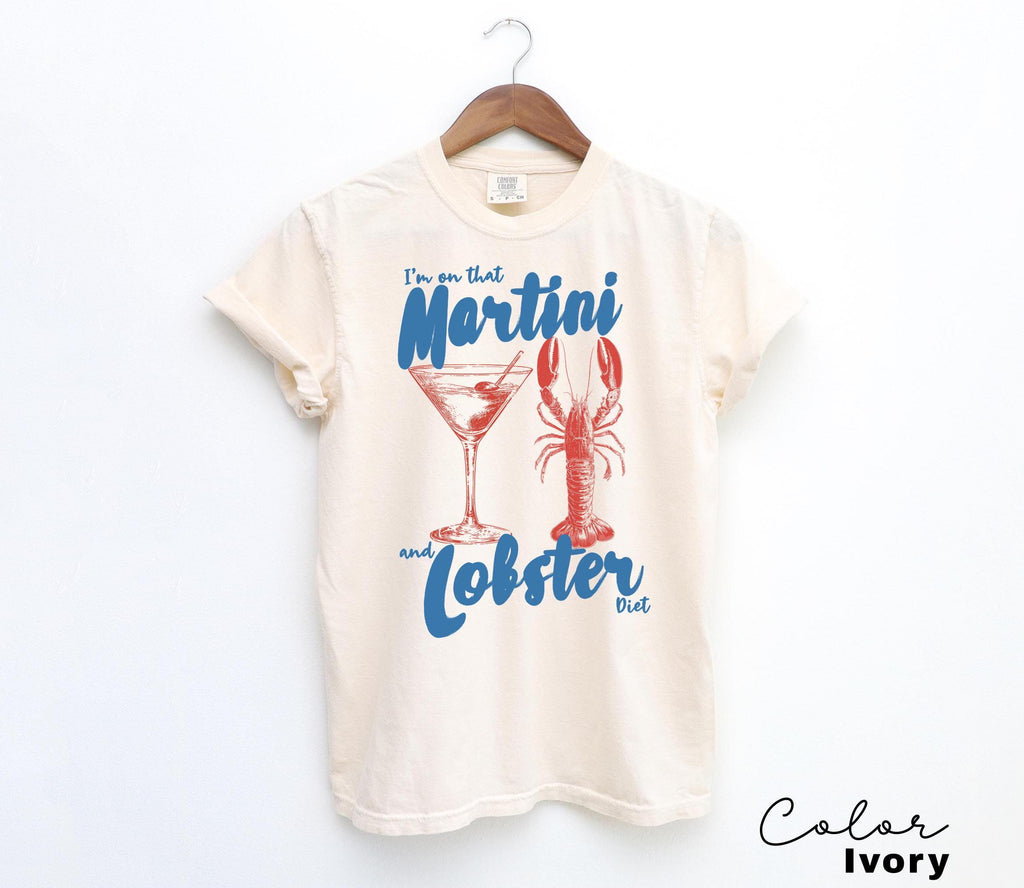 Martini and Lobster Diet Shirt, Fisherman Aeshetic, Coastal Grandma Tee, Summer Vacation Shirt, Tomato Girl Summer, Retro Food shirt, Ocean