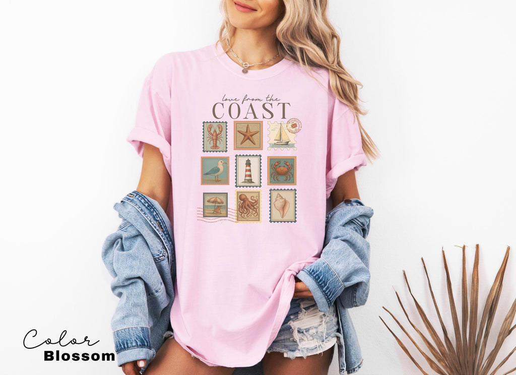 Summer Beach Shirt, Love from the Coast Shirt, Fisherman Aeshetic, Coastal Grandma, Summer Vacation, Vintage Retro Summer, Postage Stamp