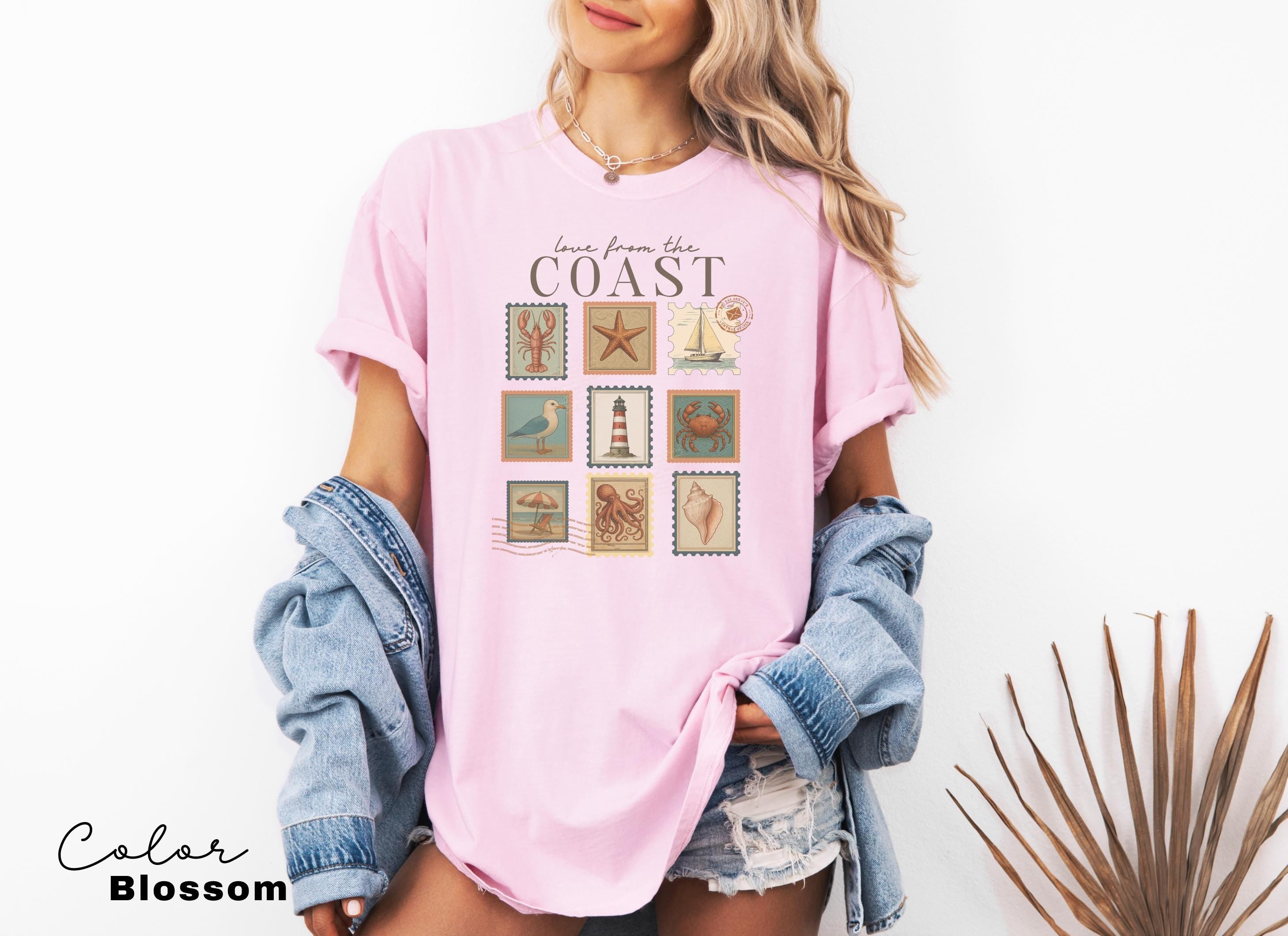 Summer Beach Shirt, Love from the Coast Shirt, Fisherman Aeshetic, Coastal Grandma, Summer Vacation, Vintage Retro Summer, Postage Stamp