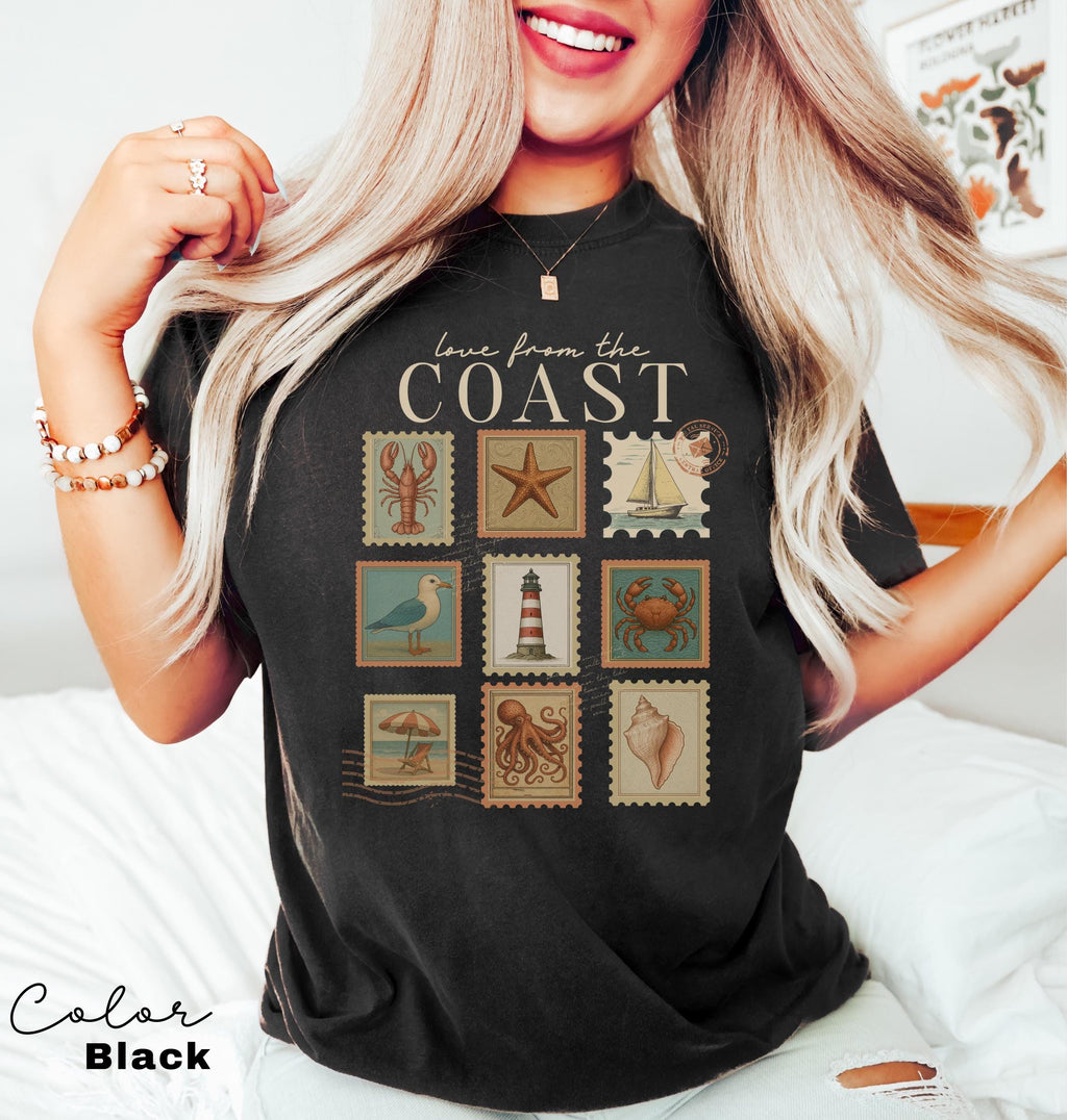 Summer Beach Shirt, Love from the Coast Shirt, Fisherman Aeshetic, Coastal Grandma, Summer Vacation, Vintage Retro Summer, Postage Stamp