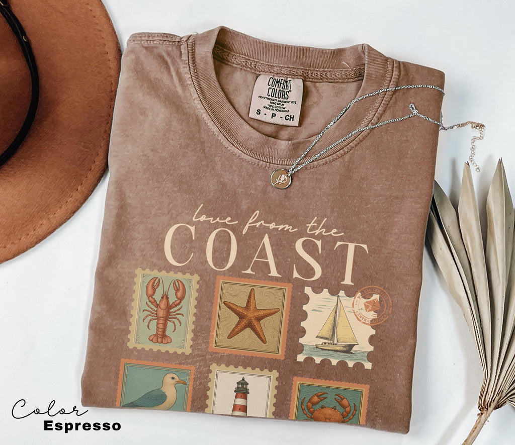 Summer Beach Shirt, Love from the Coast Shirt, Fisherman Aeshetic, Coastal Grandma, Summer Vacation, Vintage Retro Summer, Postage Stamp