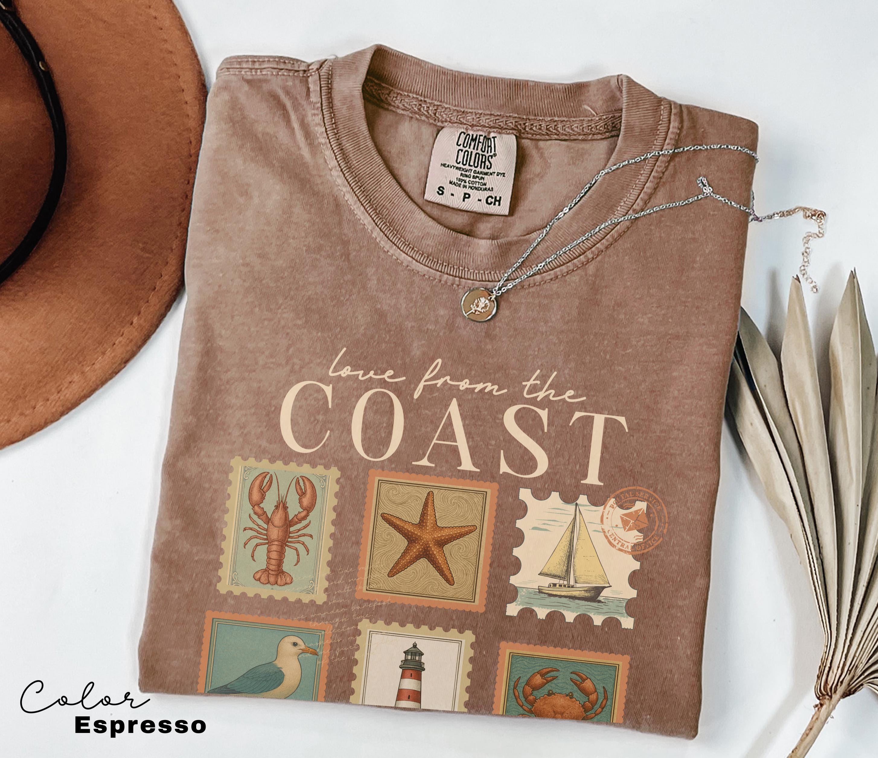Summer Beach Shirt, Love from the Coast Shirt, Fisherman Aeshetic, Coastal Grandma, Summer Vacation, Vintage Retro Summer, Postage Stamp