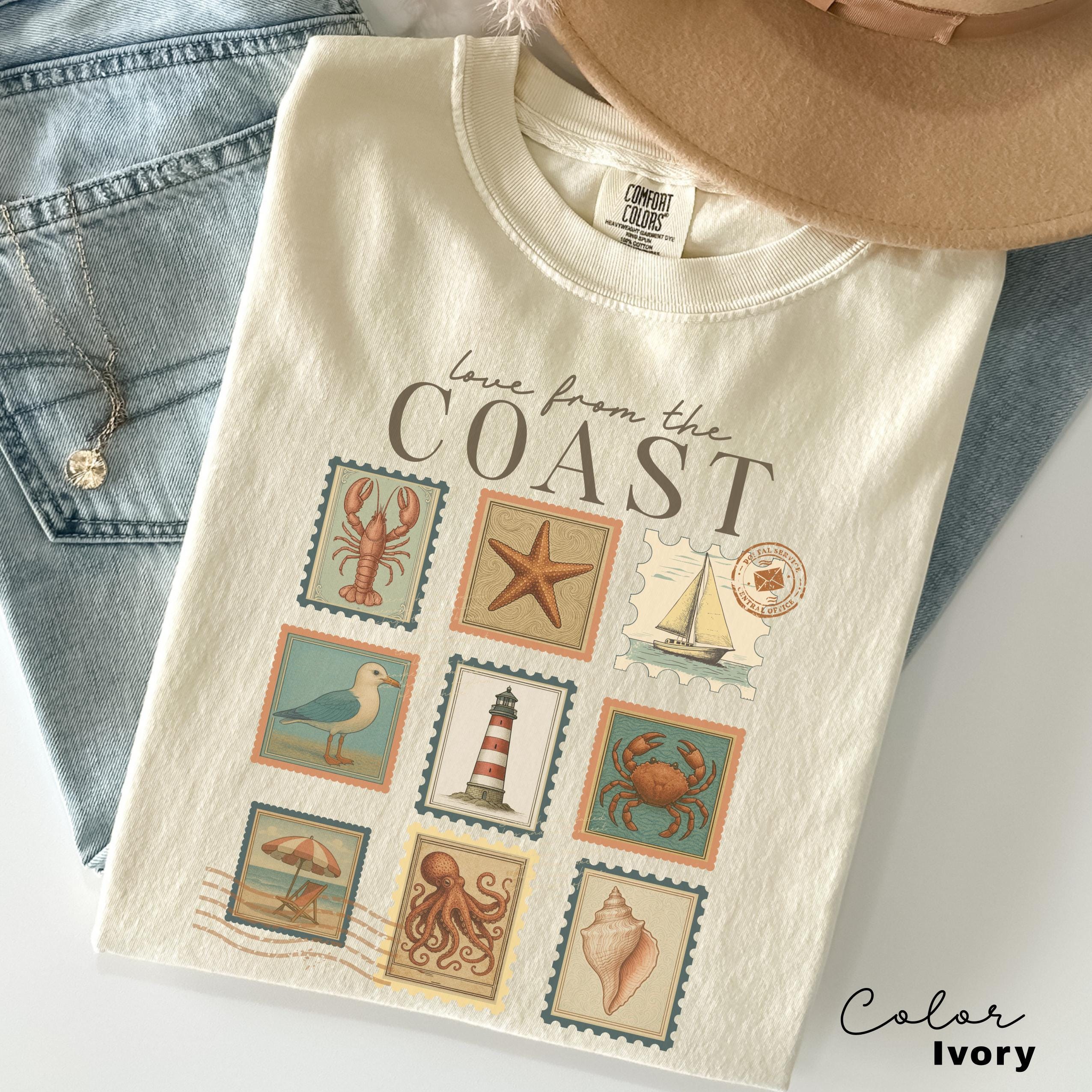 Summer Beach Shirt, Love from the Coast Shirt, Fisherman Aeshetic, Coastal Grandma, Summer Vacation, Vintage Retro Summer, Postage Stamp