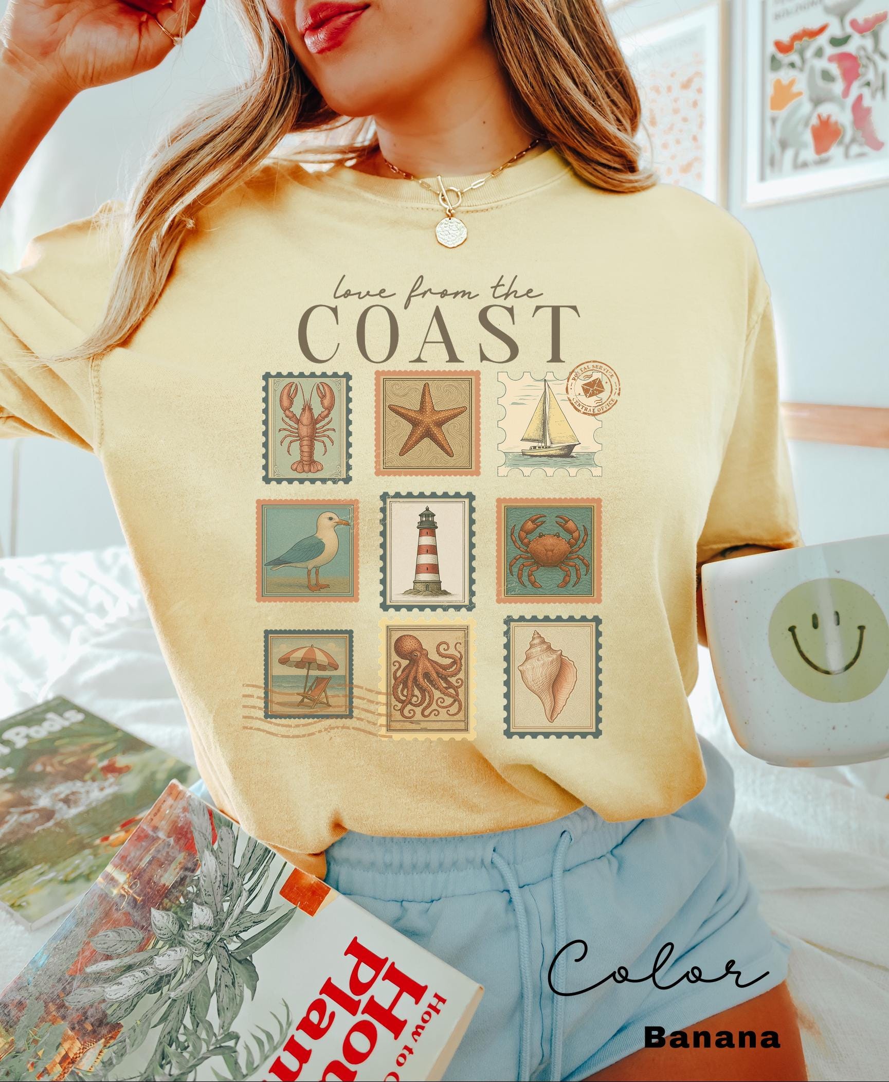 Summer Beach Shirt, Love from the Coast Shirt, Fisherman Aeshetic, Coastal Grandma, Summer Vacation, Vintage Retro Summer, Postage Stamp