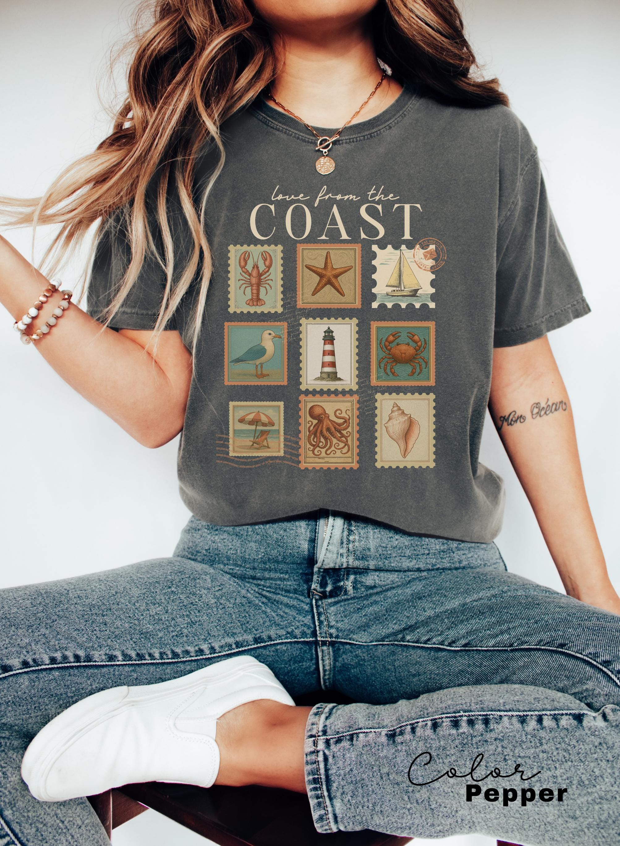 Summer Beach Shirt, Love from the Coast Shirt, Fisherman Aeshetic, Coastal Grandma, Summer Vacation, Vintage Retro Summer, Postage Stamp