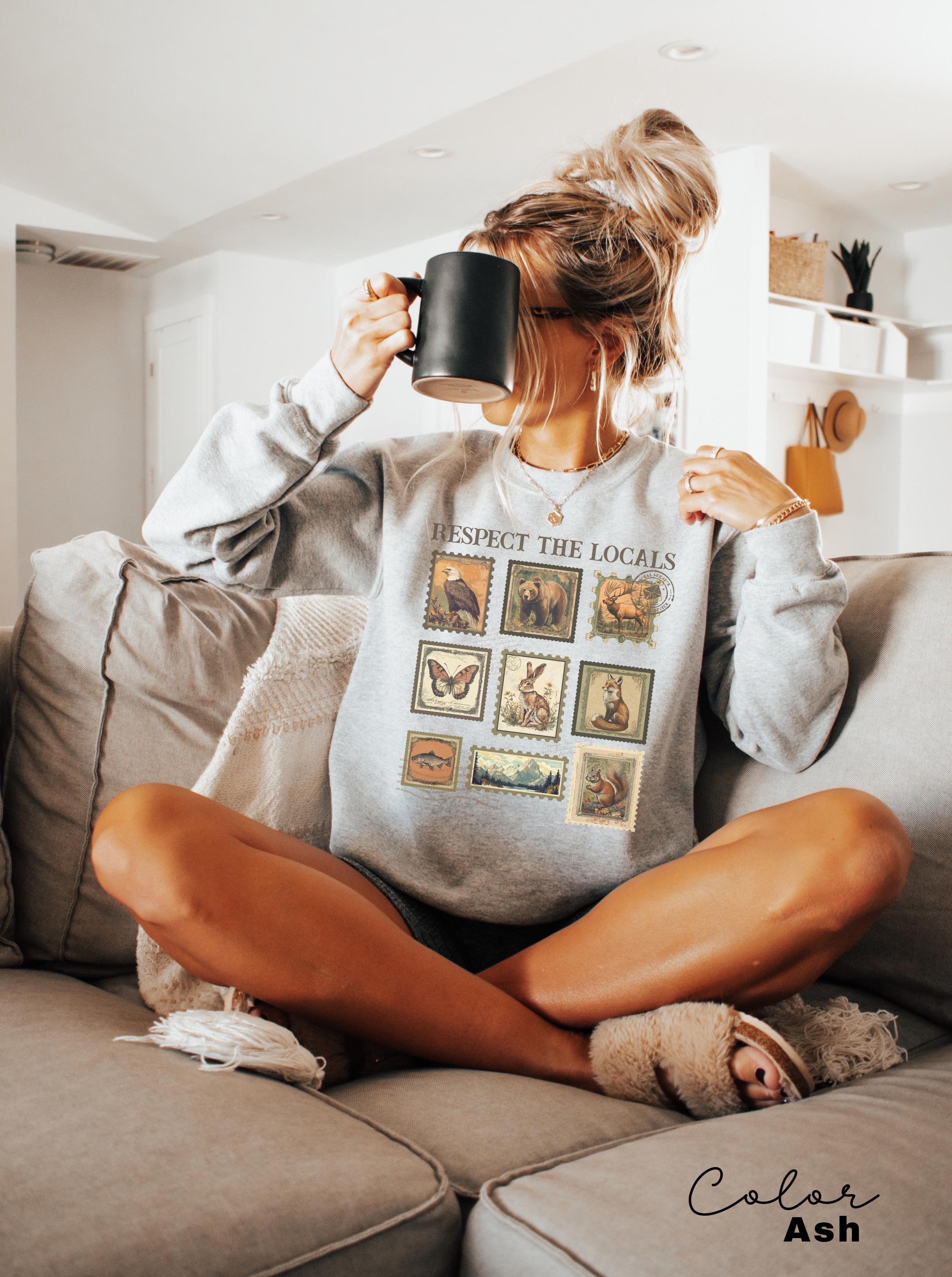 Respect The Local Wildlife Sweatshirt, Gift For Nature Lover, Animal Lover, Protect National Parks, Granola Girl, Postage Postal Stamp