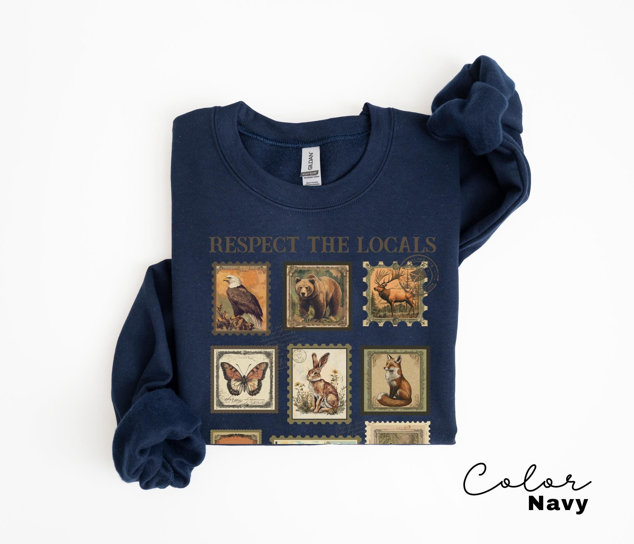 Respect The Local Wildlife Sweatshirt, Gift For Nature Lover, Animal Lover, Protect National Parks, Granola Girl, Postage Postal Stamp