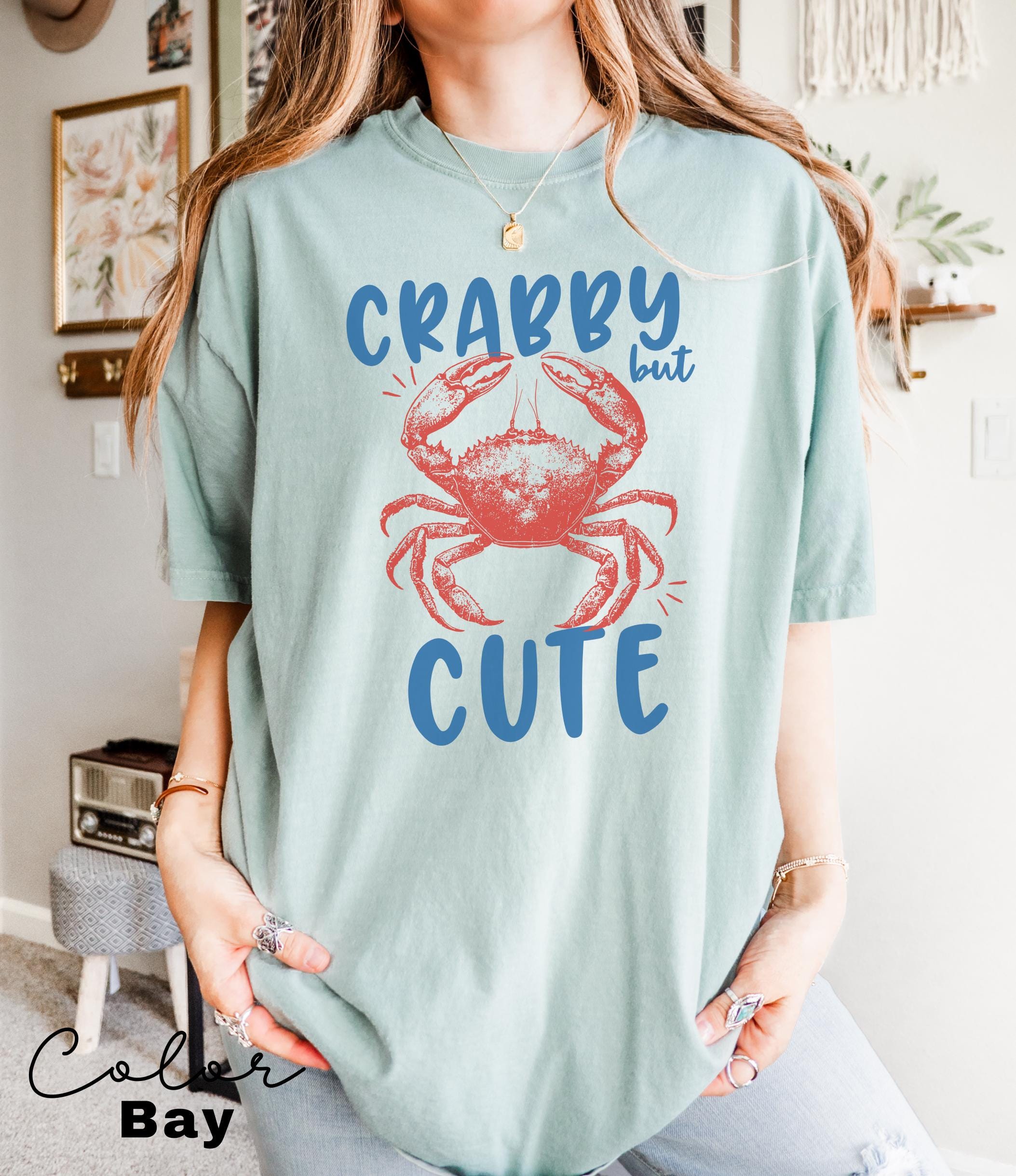 Crabby but Cute Shirt, Crab Shirt, Retro Summer Shirt, Seafood TShirt, Coastal Aesthetic, Vintage Inspired, Beach Vacation, Crab T-Shirt