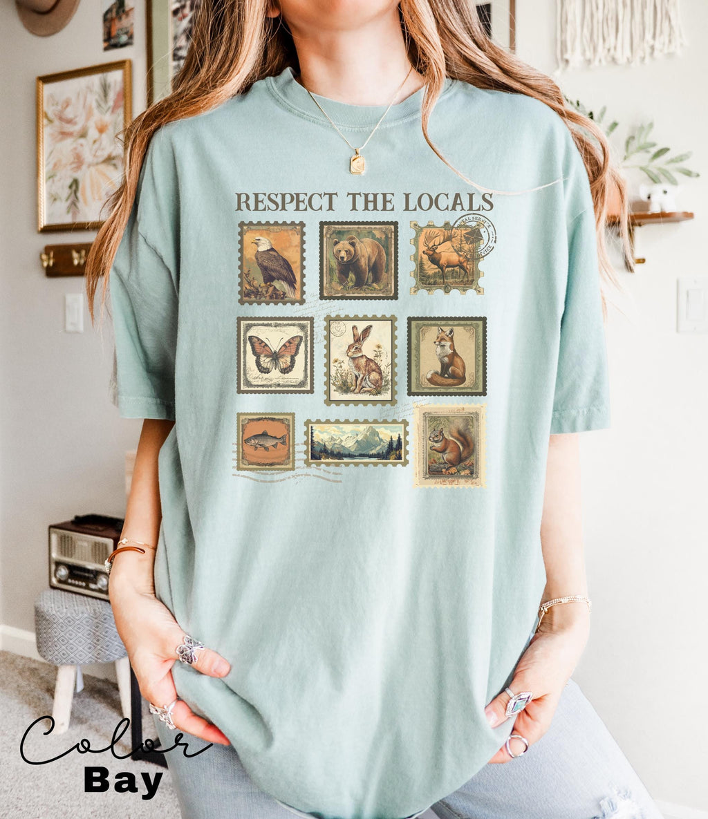 Respect The Local Wildlife T-Shirt, Gift For Nature Lover, Animal Lover, Protect National Parks, Granola Girl Shirt, Postage Postal Stamp