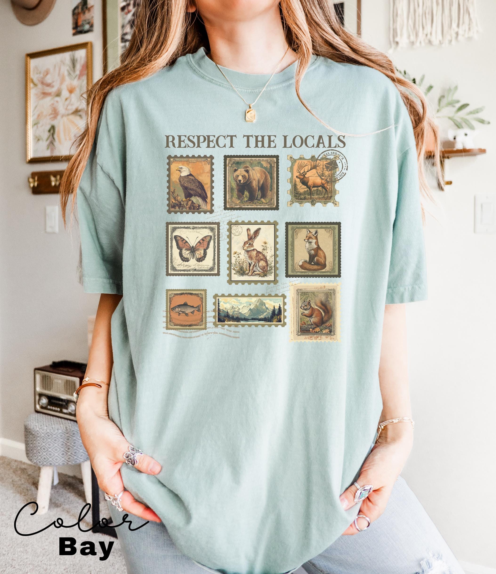 Respect The Local Wildlife T-Shirt, Gift For Nature Lover, Animal Lover, Protect National Parks, Granola Girl Shirt, Postage Postal Stamp