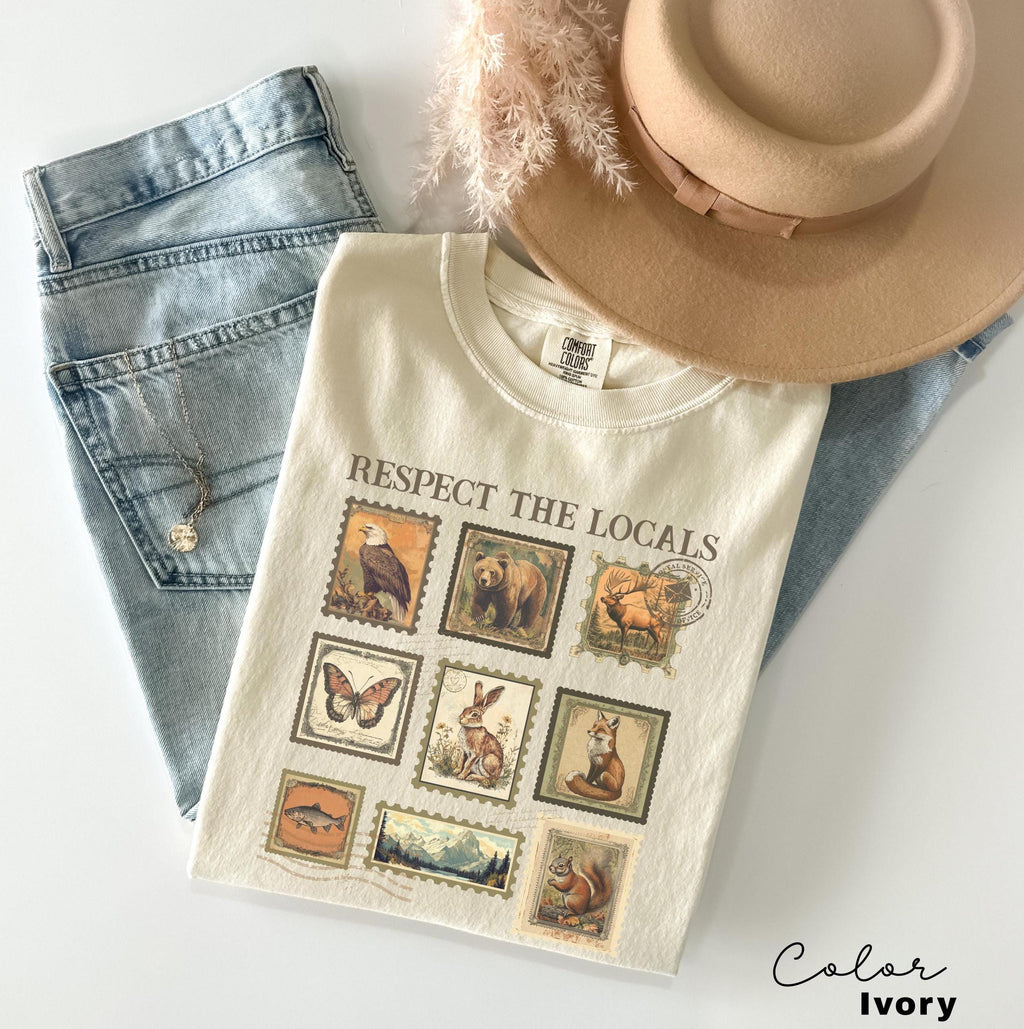 Respect The Local Wildlife T-Shirt, Gift For Nature Lover, Animal Lover, Protect National Parks, Granola Girl Shirt, Postage Postal Stamp