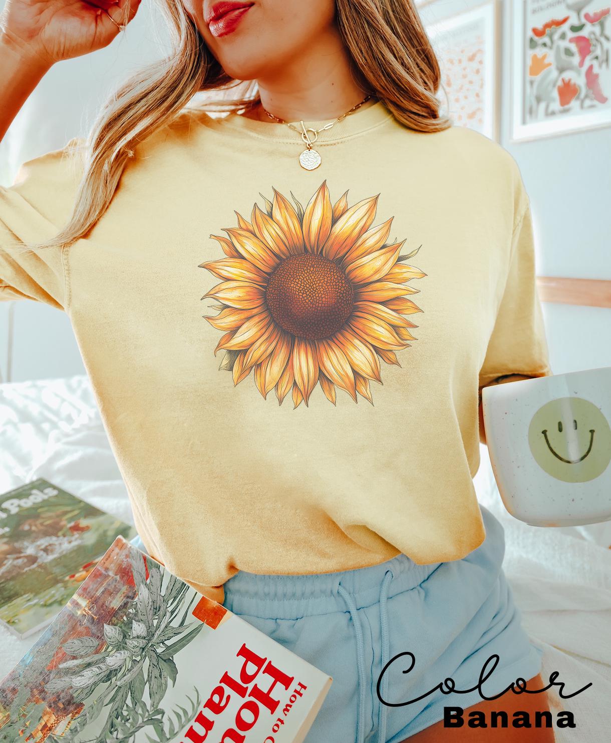 Sunflower Shirt, Comfort Colors Vintage Flowers Tshirt, Summer Wildflower Shirt, Boho Tee, Botanical Shirt, Sunflower Lover Gifts For Her