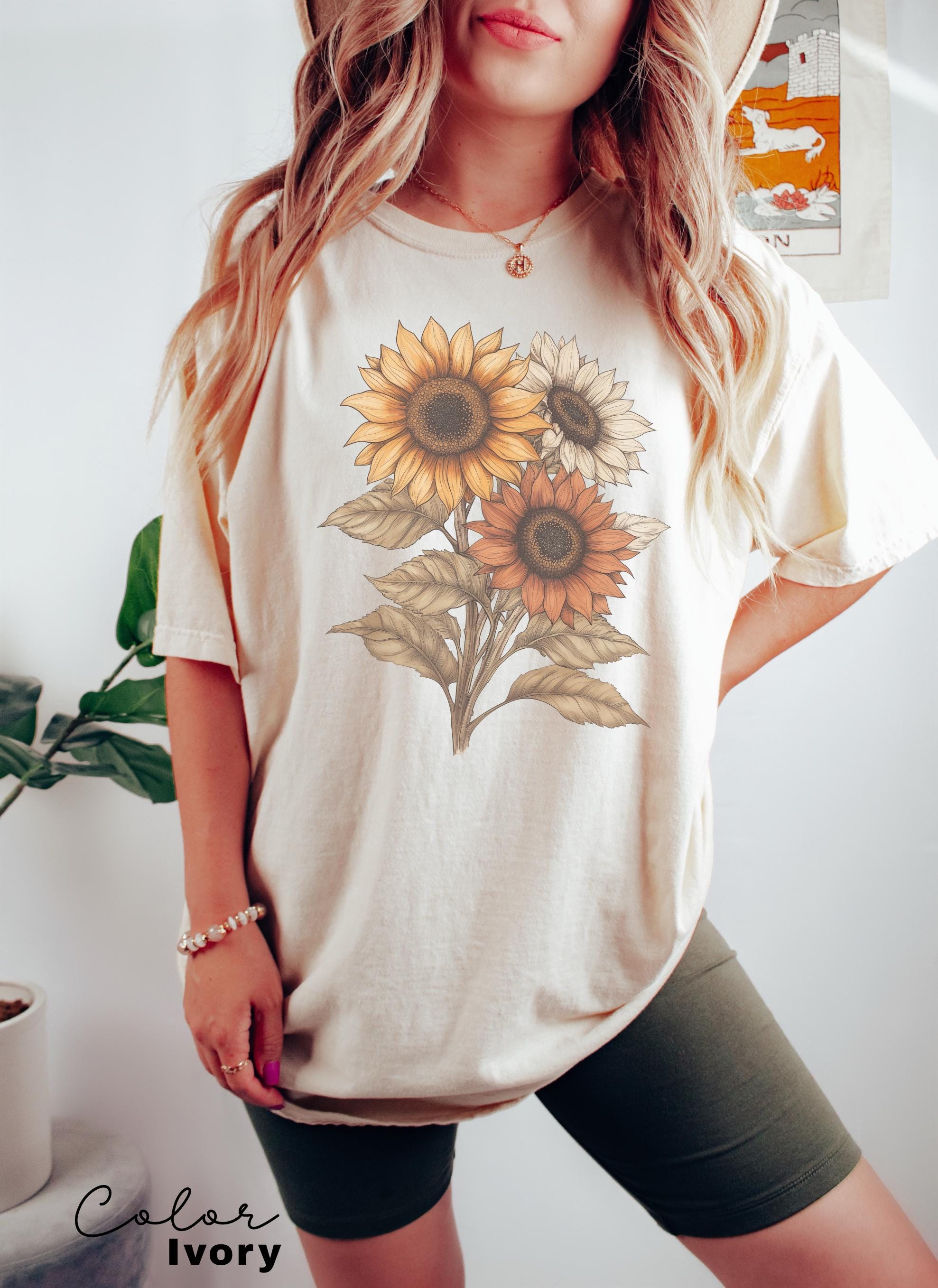 Sunflower Shirt, Comfort Colors Vintage Flowers Tshirt, Summer Wildflower Shirt, Boho Tee, Botanical Shirt, Sunflower Lover Gifts For Her