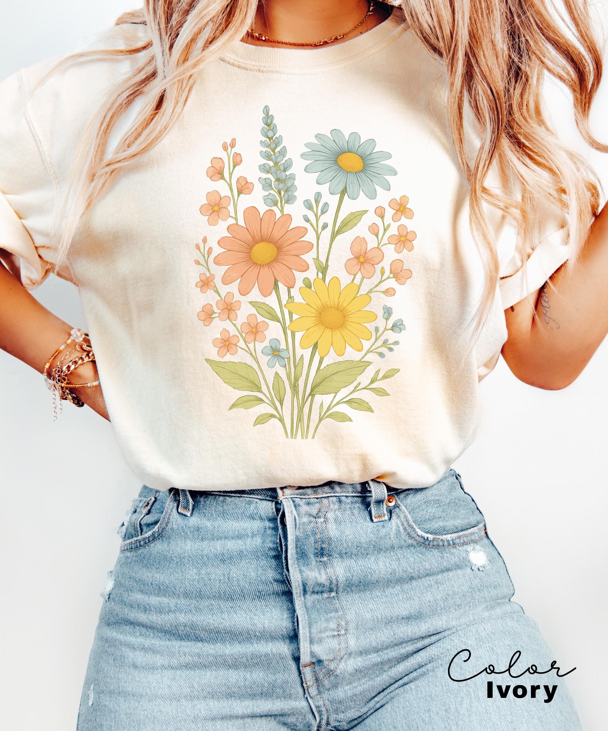 Sunflower Shirt, Comfort Colors Vintage Flowers Tshirt, Summer Wildflower Shirt, Boho Tee, Botanical Shirt, Sunflower Lover Gifts For Her