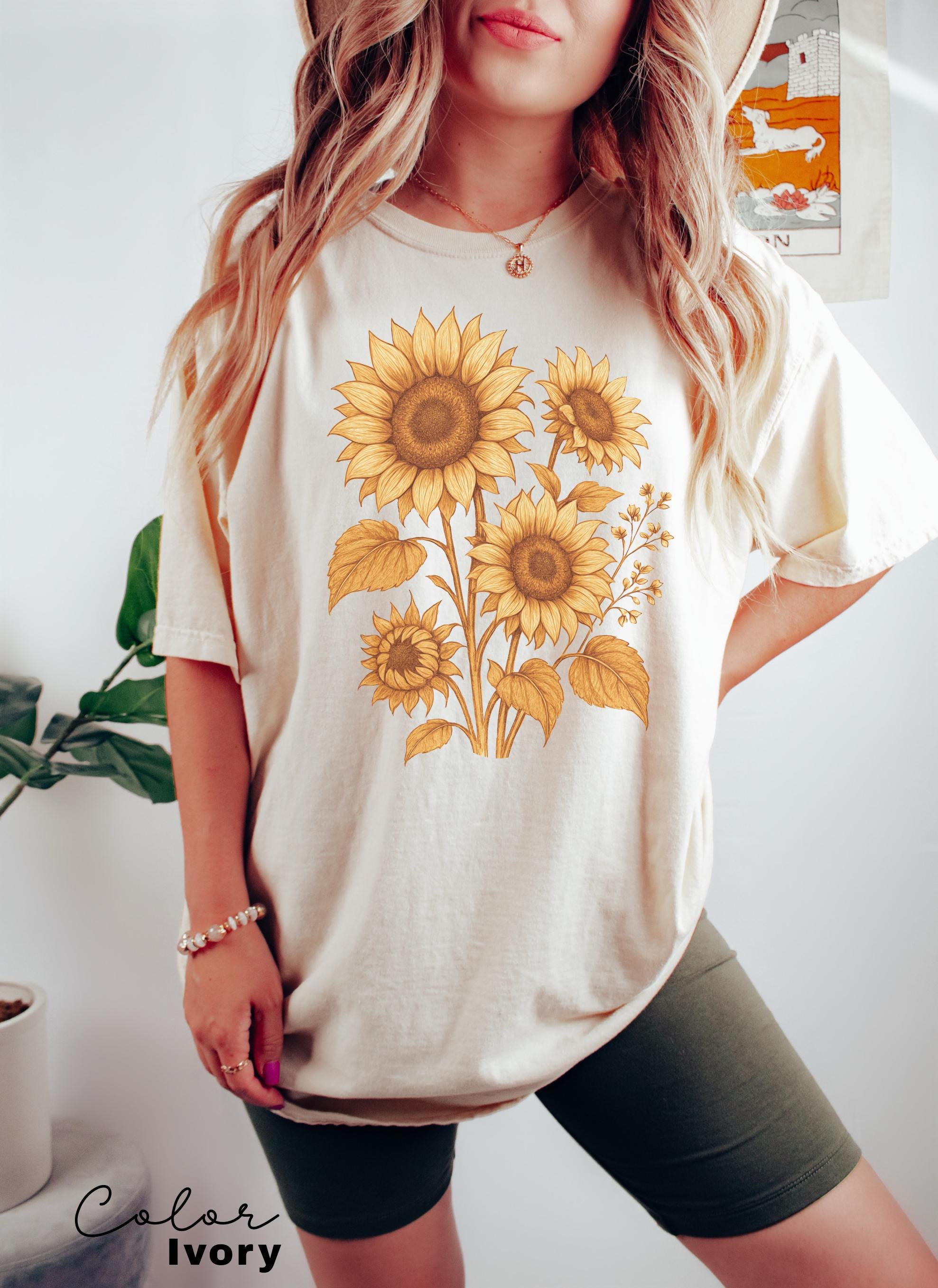 Sunflower Shirt, Comfort Colors Vintage Flowers Tshirt, Summer Wildflower Shirt, Boho Tee, Botanical Shirt, Sunflower Lover Gifts For Her