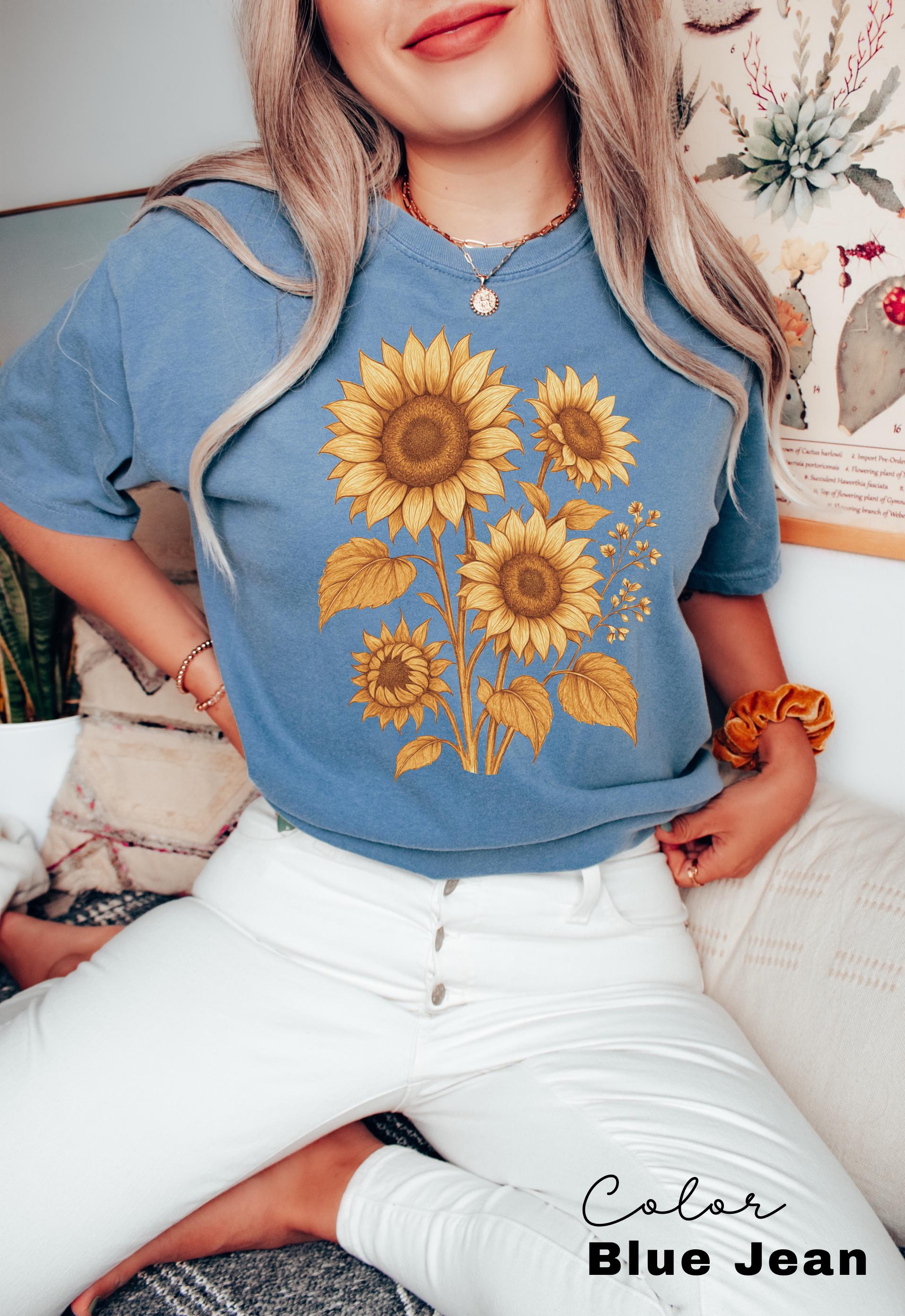 Sunflower Shirt, Comfort Colors Vintage Flowers Tshirt, Summer Wildflower Shirt, Boho Tee, Botanical Shirt, Sunflower Lover Gifts For Her