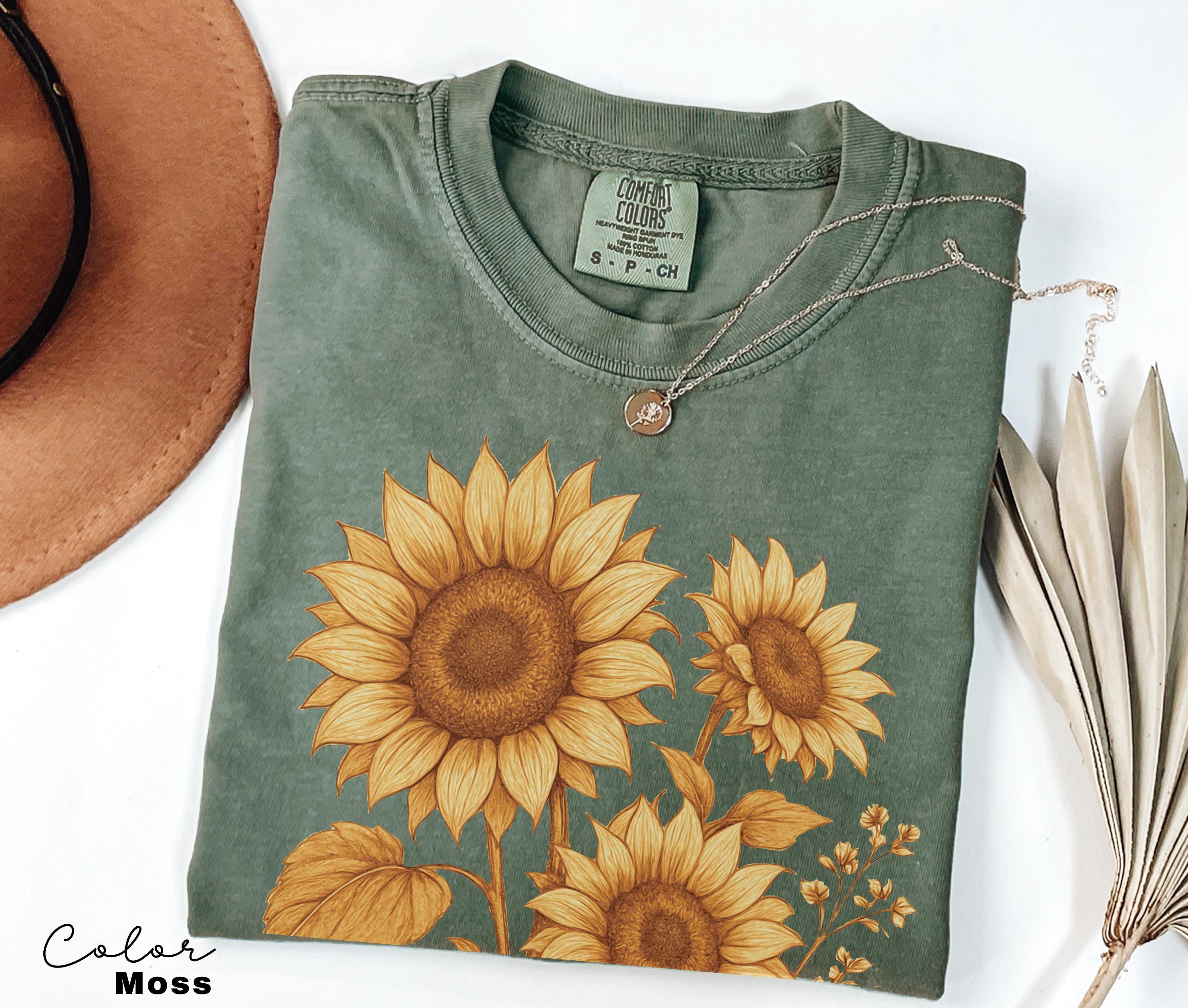 Sunflower Shirt, Comfort Colors Vintage Flowers Tshirt, Summer Wildflower Shirt, Boho Tee, Botanical Shirt, Sunflower Lover Gifts For Her