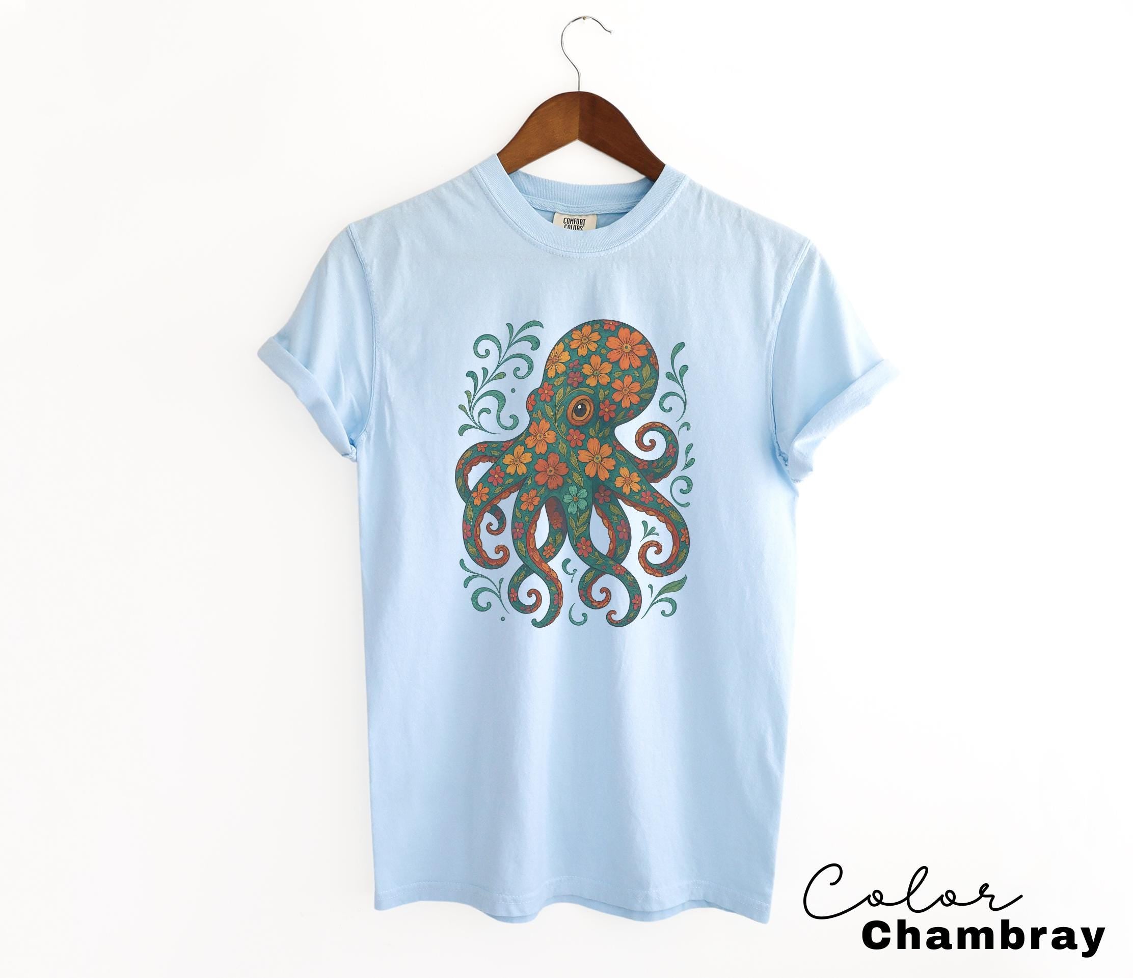Octopus Flower Shirt, Floral Octopus T-Shirt, Scuba Diving Tee, Scuba Diver, Ocean Animal Lover Octopus, Comfort Colors Tee, Colorful Animal