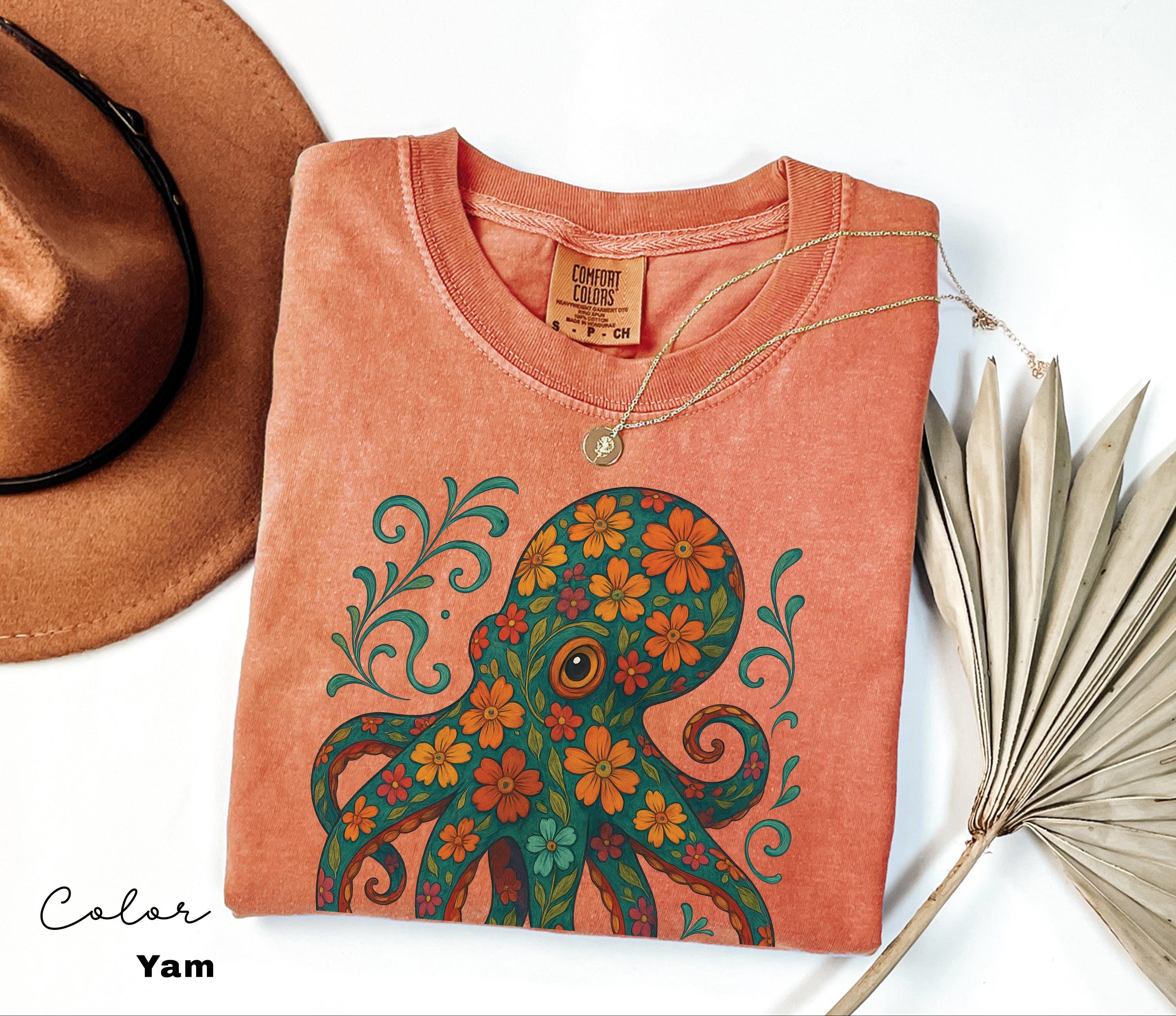 Octopus Flower Shirt, Floral Octopus T-Shirt, Scuba Diving Tee, Scuba Diver, Ocean Animal Lover Octopus, Comfort Colors Tee, Colorful Animal