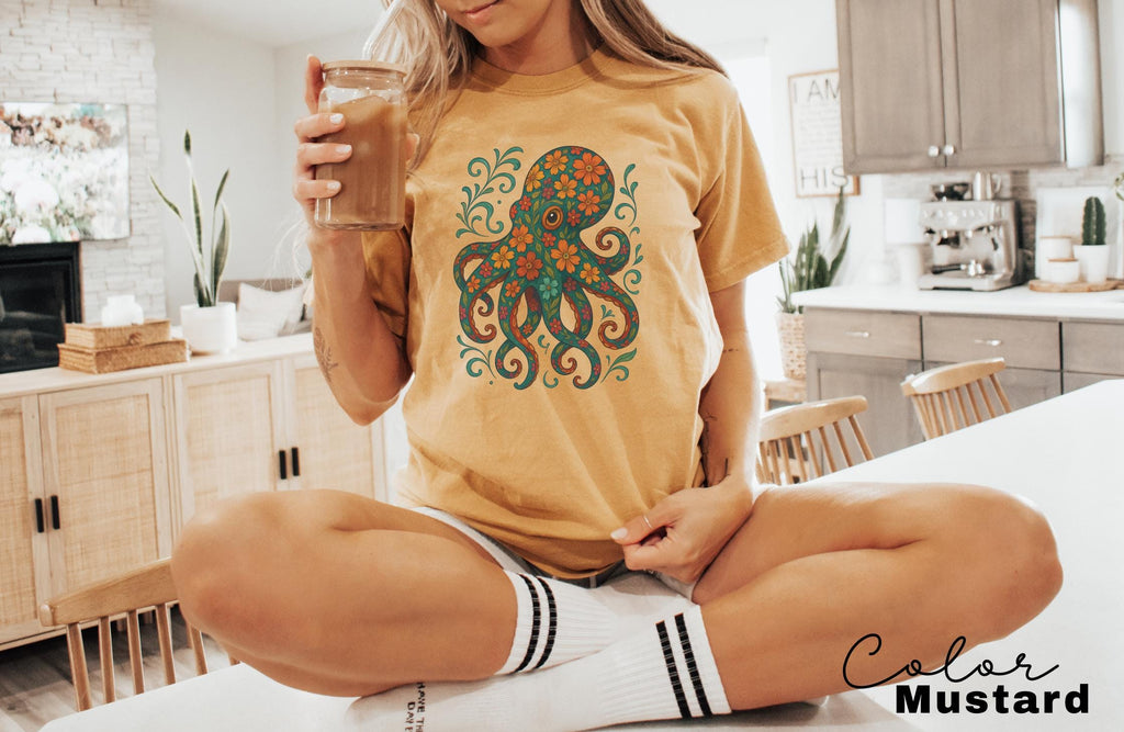 Octopus Flower Shirt, Floral Octopus T-Shirt, Scuba Diving Tee, Scuba Diver, Ocean Animal Lover Octopus, Comfort Colors Tee, Colorful Animal