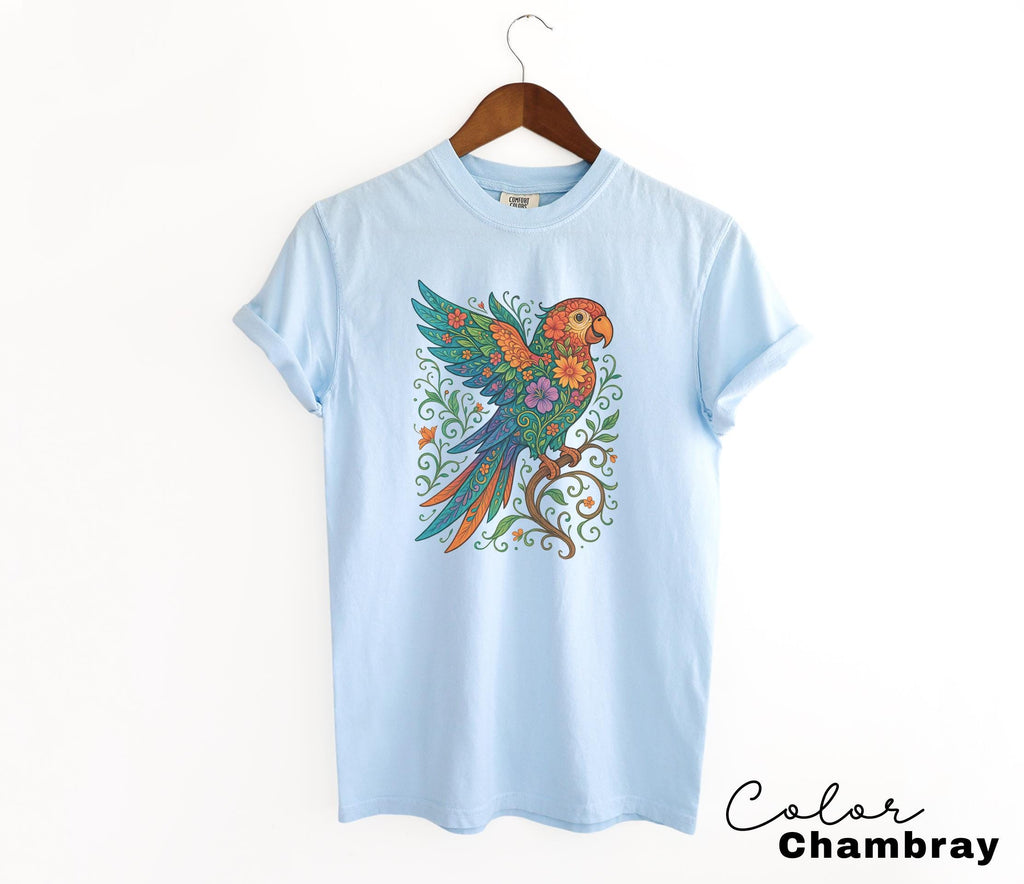 Floral Bird Shirt, Parrot Shirt, Animal Lover Tee, Bird T-shirt, Trendy Tee, Gift For Her, Bird Lover T-Shirt, Spring Birds, Summer Shirt