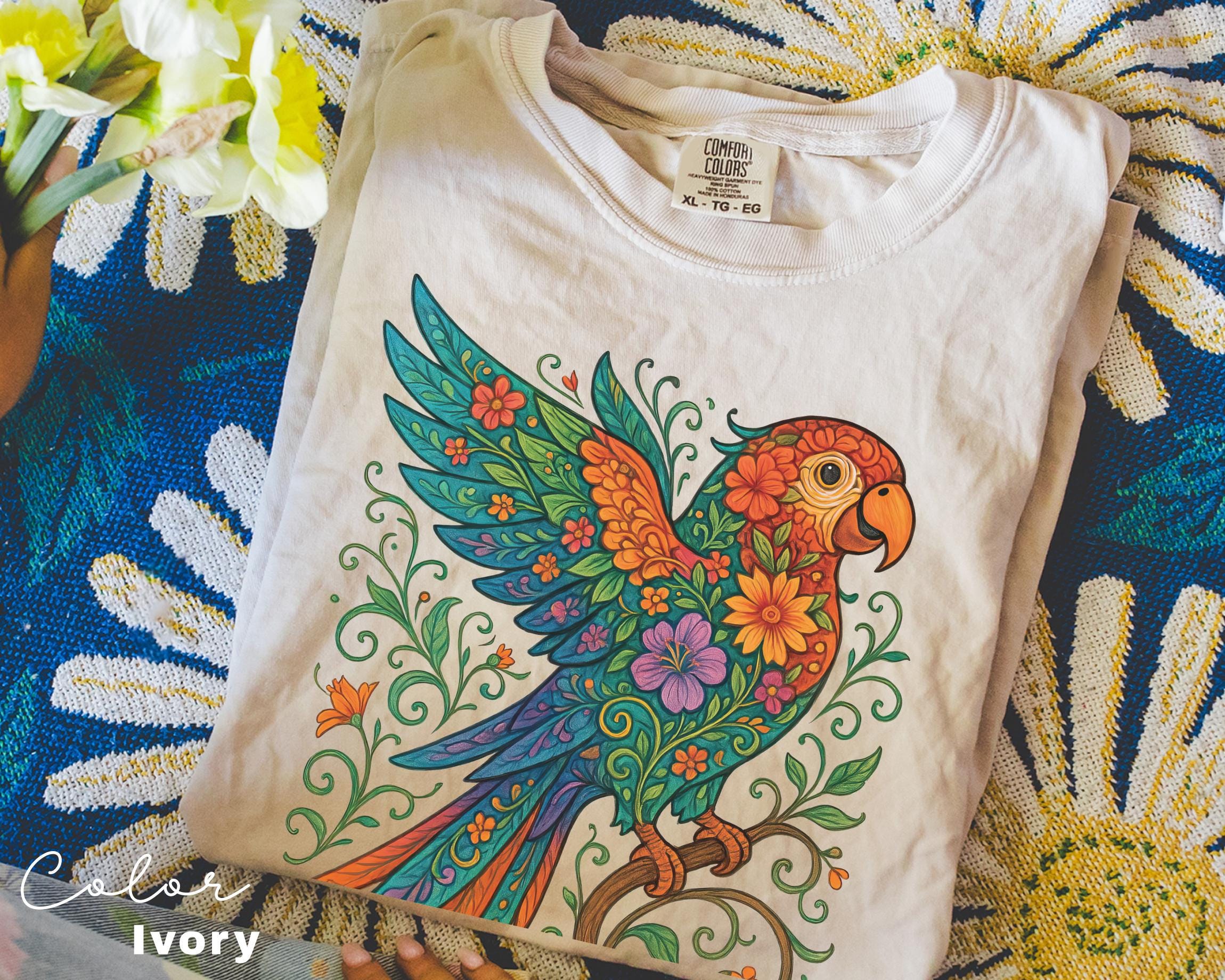 Floral Bird Shirt, Parrot Shirt, Animal Lover Tee, Bird T-shirt, Trendy Tee, Gift For Her, Bird Lover T-Shirt, Spring Birds, Summer Shirt